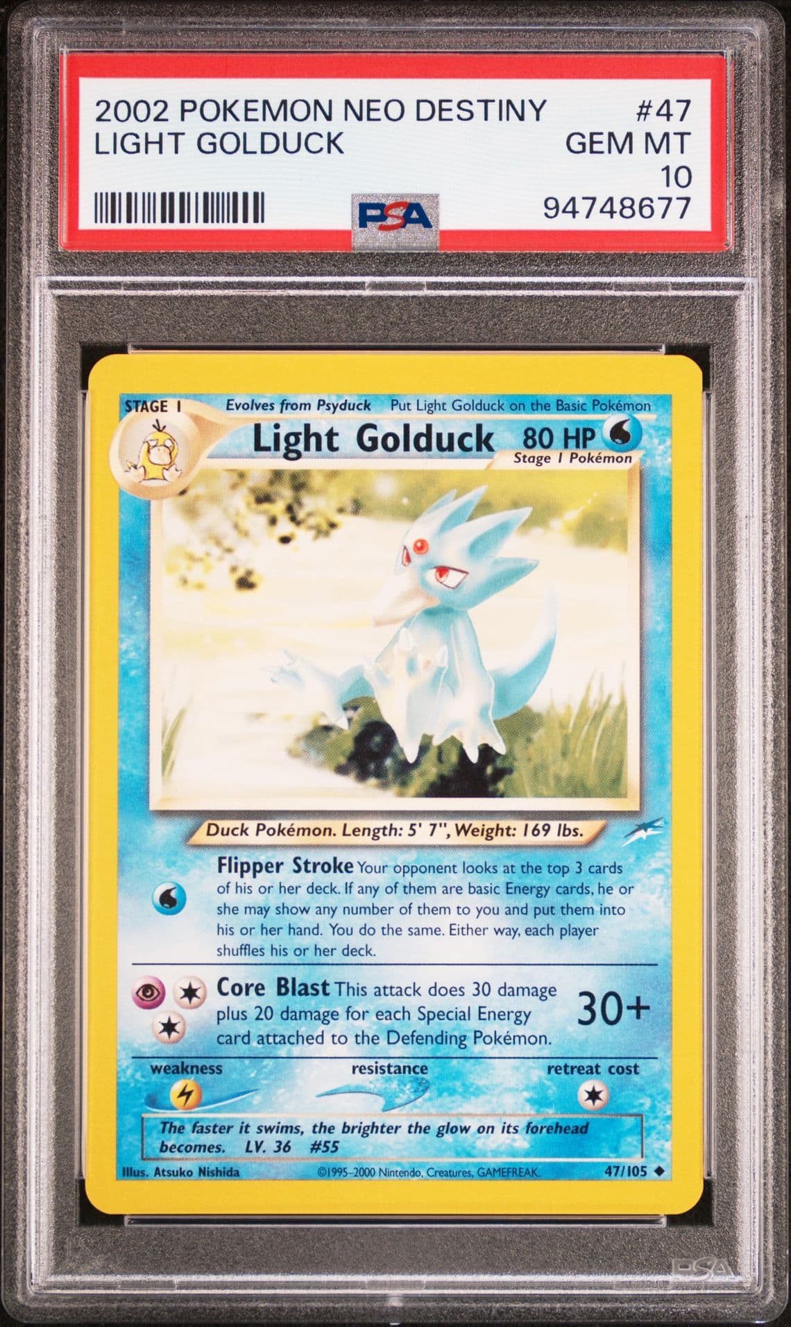 PSA 10 2002 Pokémon Neo Destiny 1st Edition Light Golduck 47/105 Holo