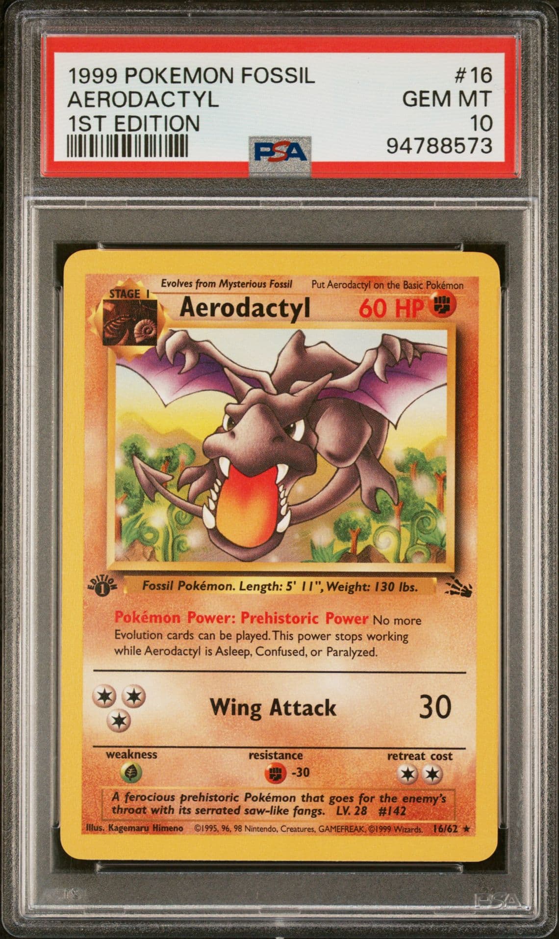 1st Edition Aerodactyl 16/62 PSA 10 Fossil Pokemon Card Game Base Set 1999 WOC