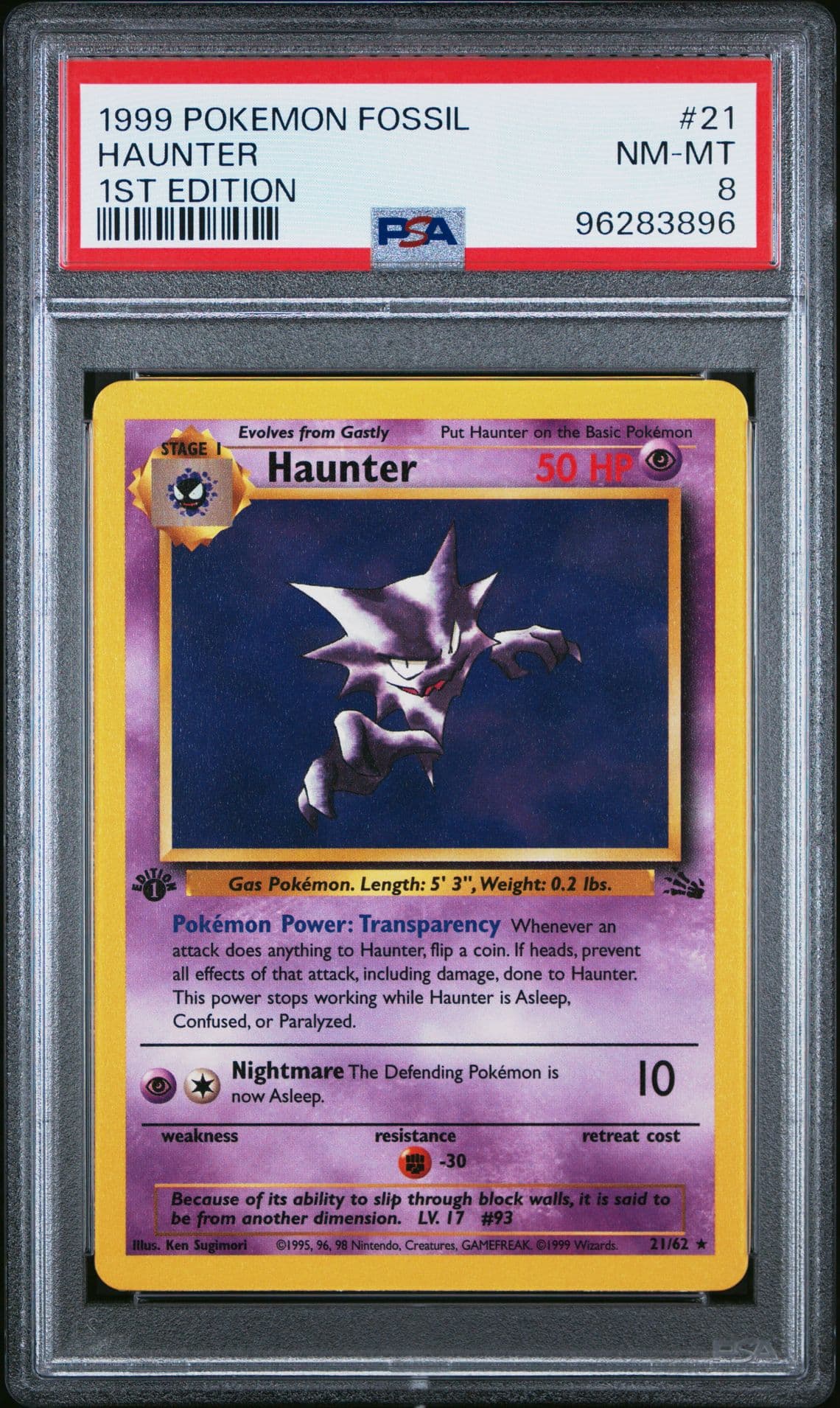 PSA 8 Haunter 21/62 - 🌊 1st Edition Fossil Pokemon TCG 🖤 - NM-MT