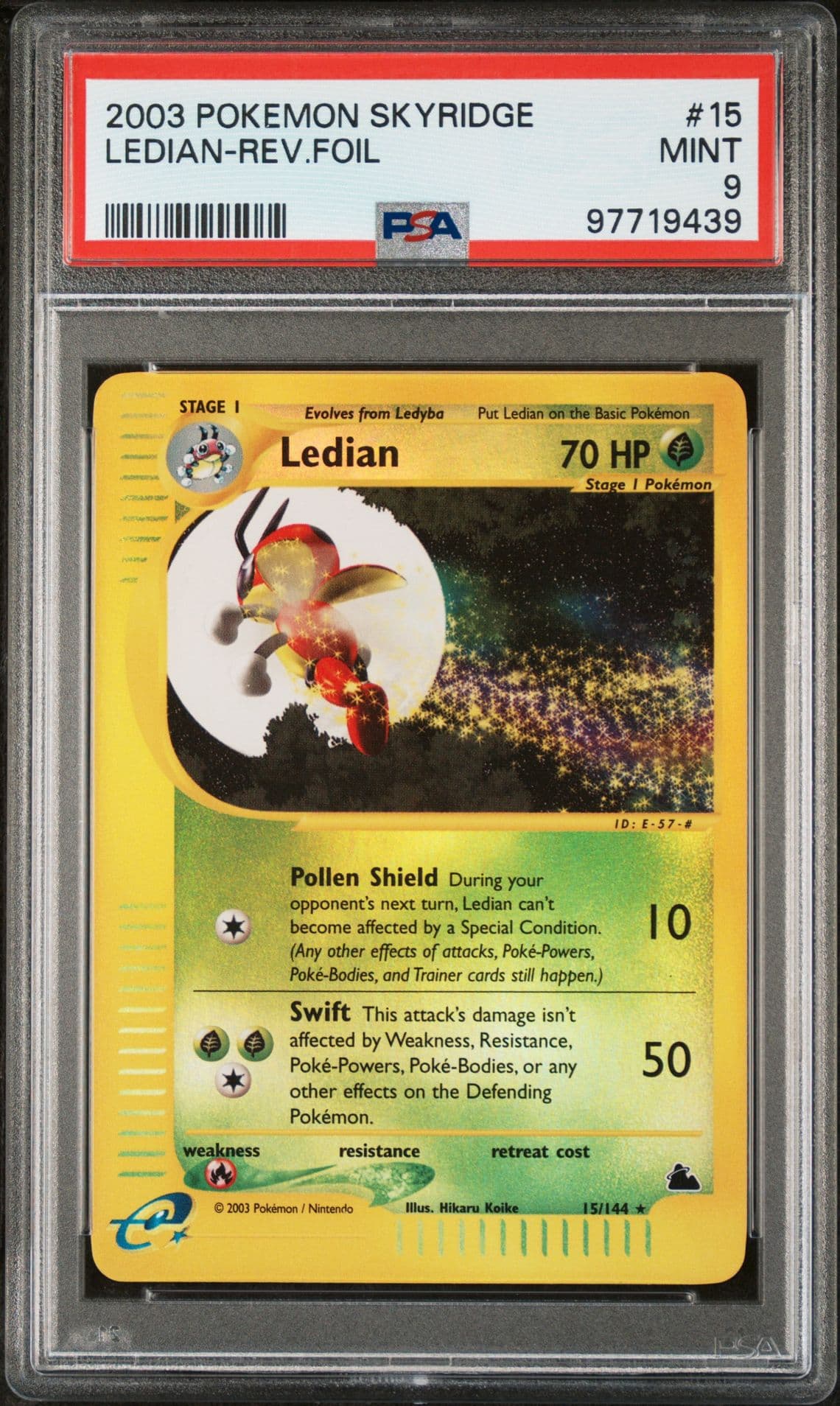 2003 POKEMON SKYRIDGE #15 LEDIAN-REVERSE FOIL PSA 9