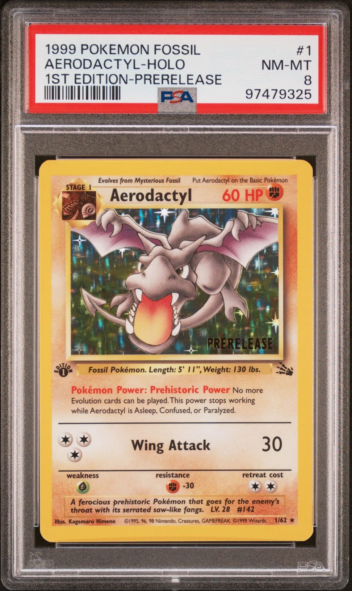 Aerodactyl 1st Edition RARE Prerelease POKEMON Card PSA 8 NM-MT FOSSIL Holo 1/62