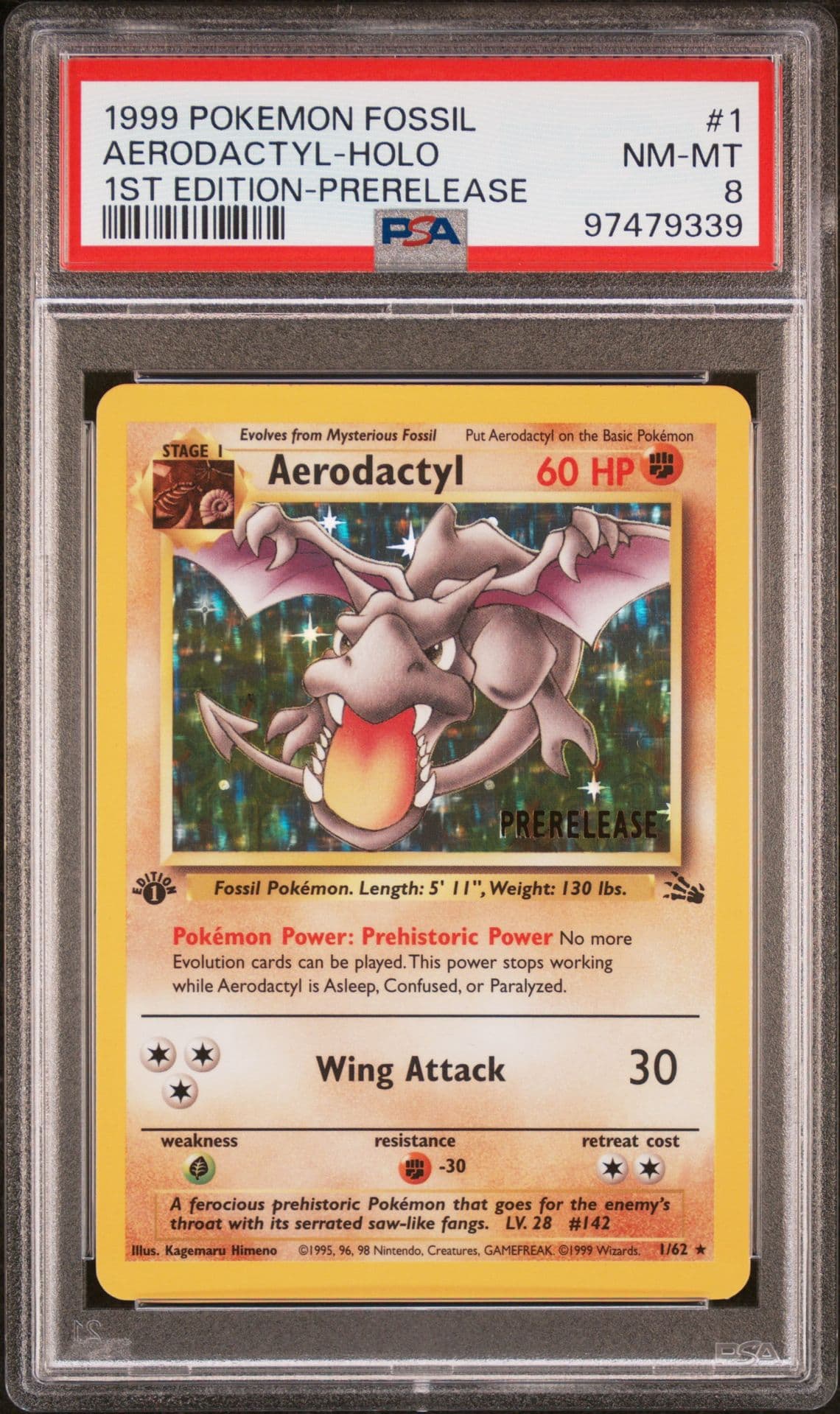 Aerodactyl 1st Edition RARE Prerelease POKEMON Card PSA 8 NM-MT FOSSIL Holo 1/62