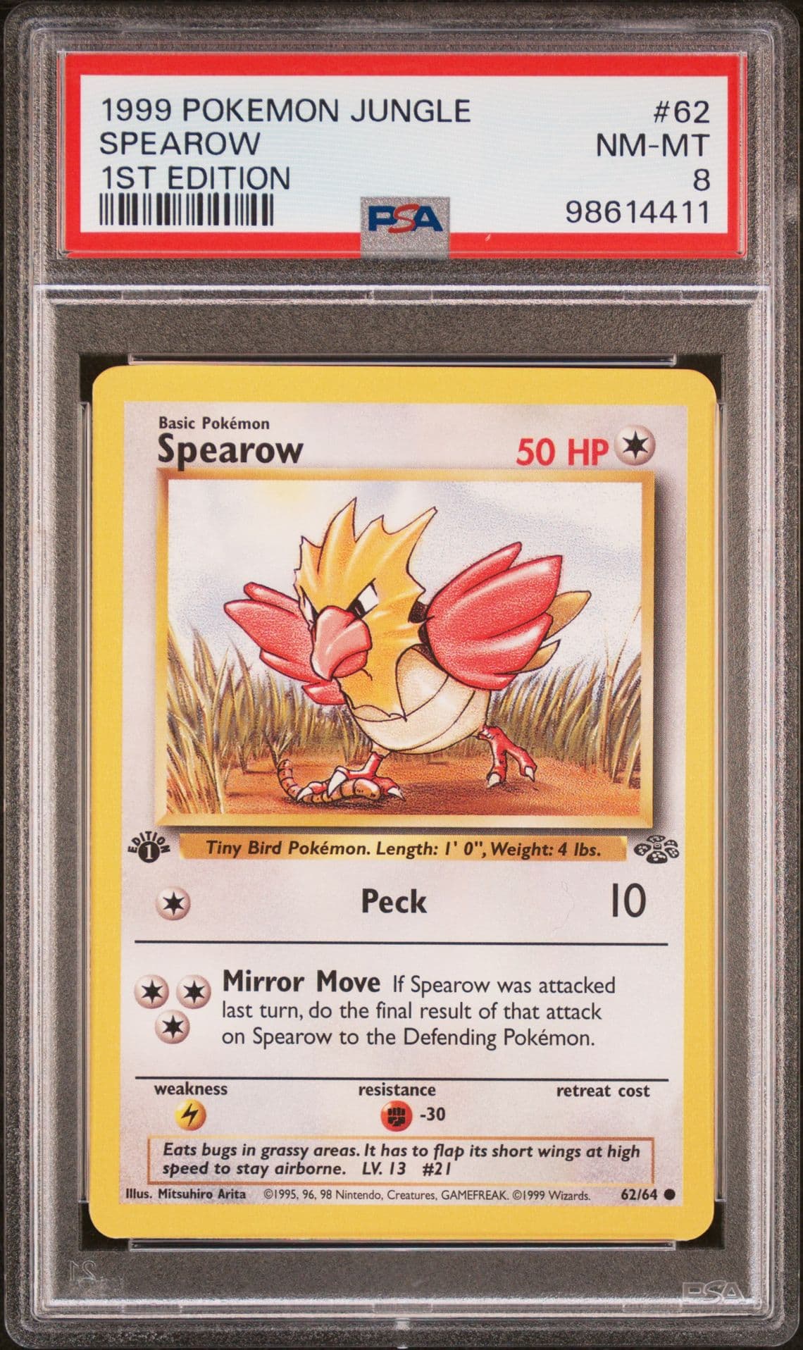 💥 Spearow - 62/64 - 1st Edition - Jungle 1999 - PSA 8 Near Mint-Mint 💥