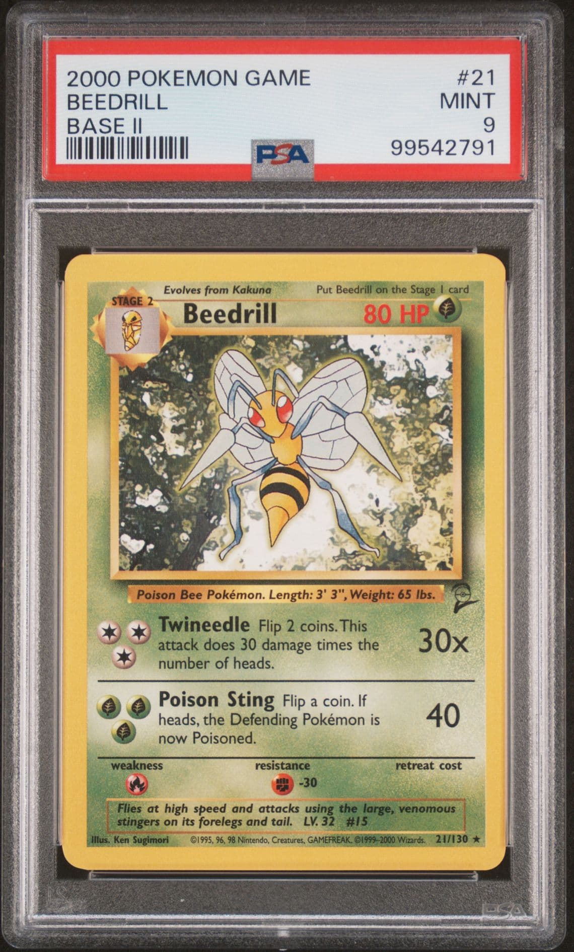 Pokemon 2000 Game Base Set 2 Beedrill #21 PSA 9