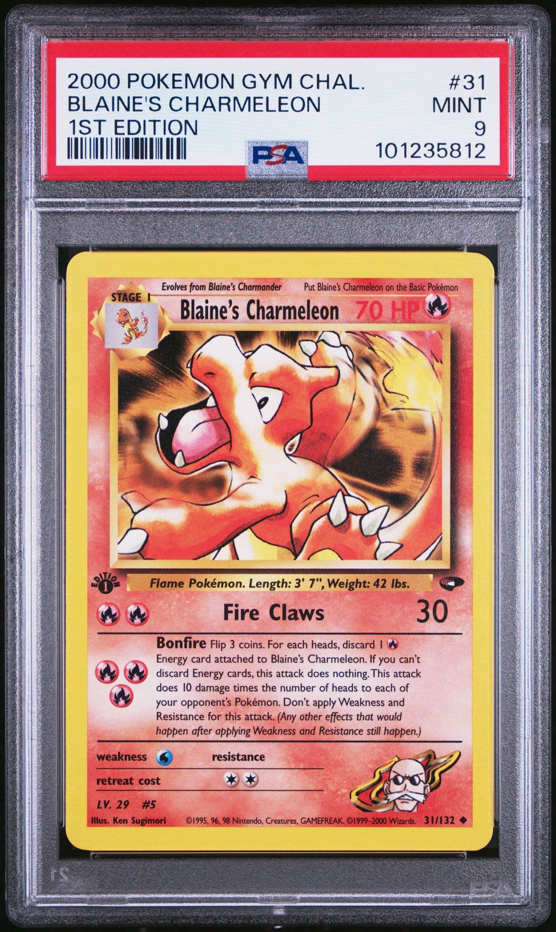 2000 POKEMON GYM CHALLENGE 1ST EDITION #31 BLAINE'S CHARMELEON PSA 9