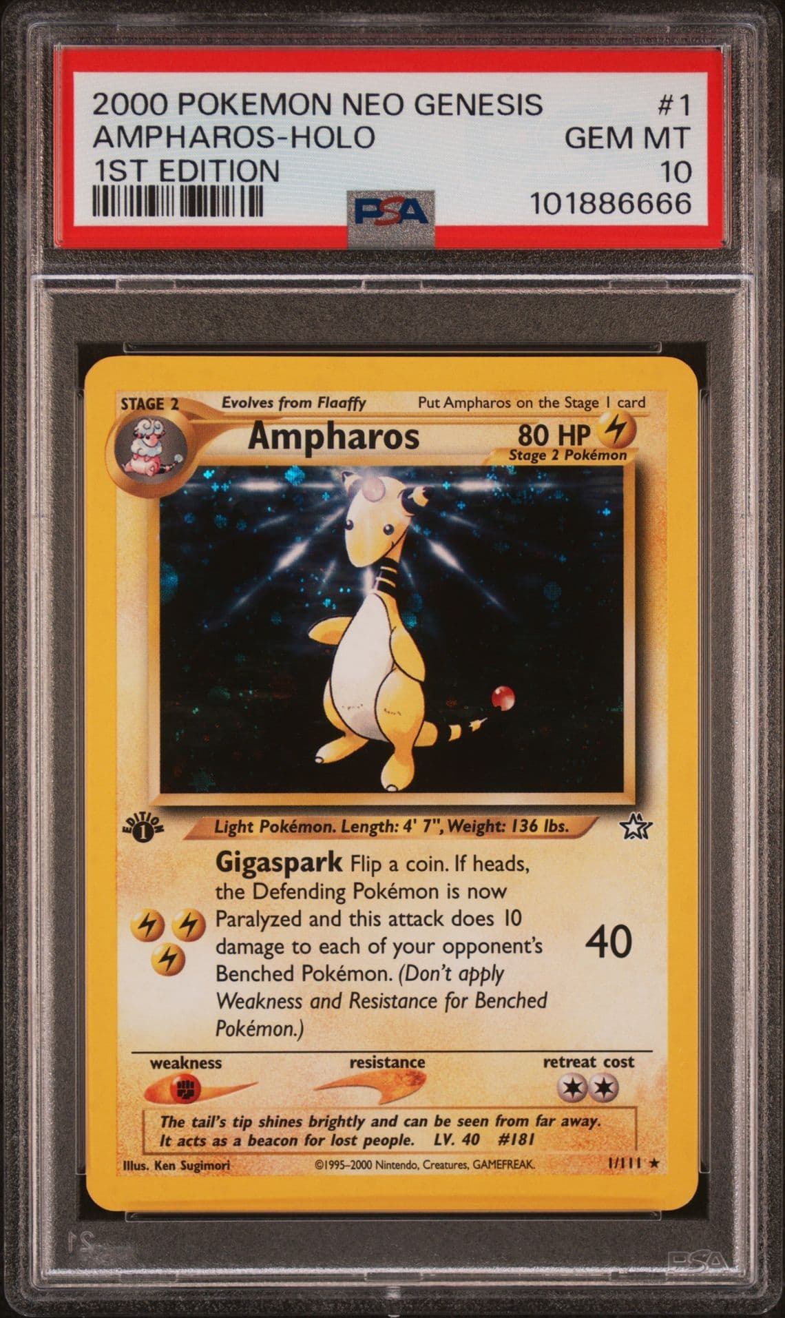 Pokemon Ampharos Neo Genesis 1st Edition Holo Rare #1 PSA 10 Gem Mint