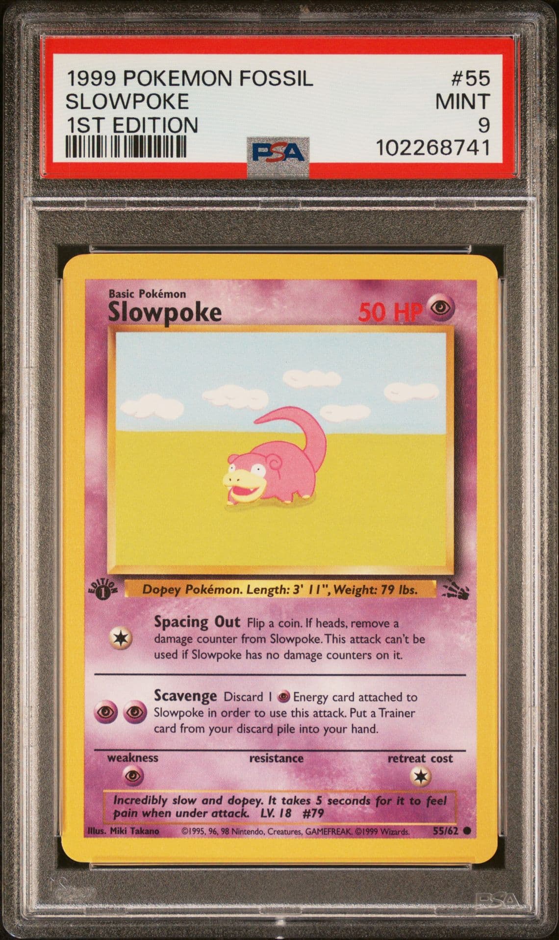 PSA 9 MINT - 🔥VINTAGE WoTC 1ST EDITION🔥 POKEMON FOSSIL - SLOWPOKE 55/62