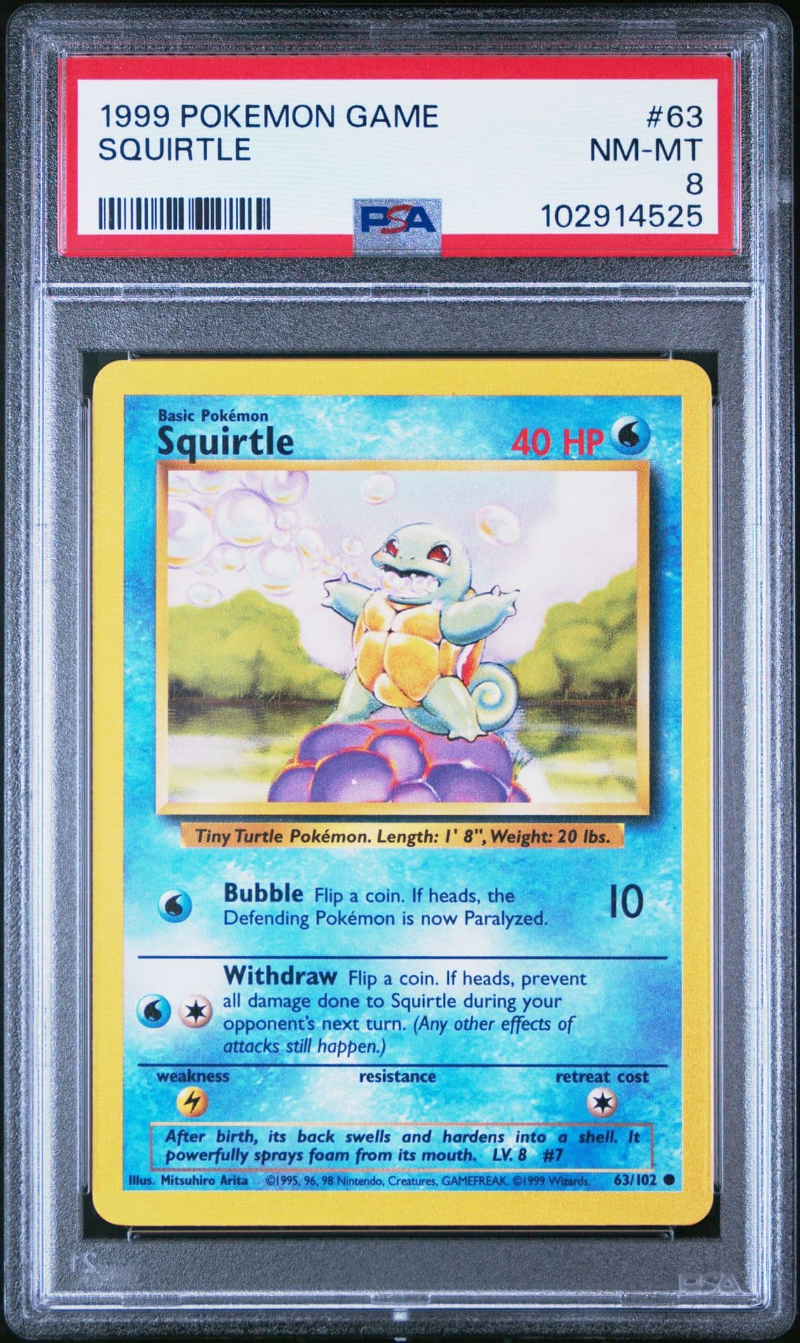 1999 Pokemon Base Set TCG Squirtle PSA 8 NM-Mint 63/102