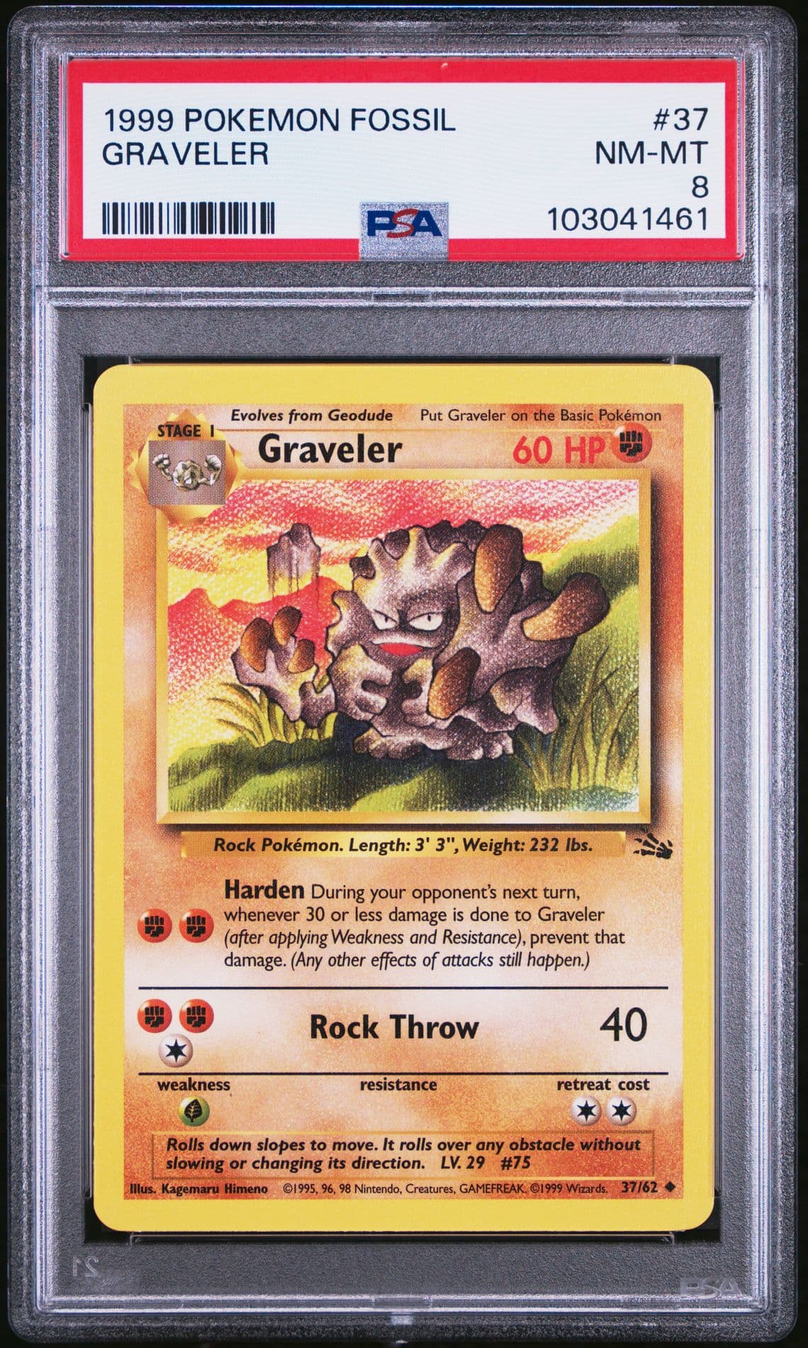 PSA 8 GRAVELER FOSSIL 1999 POKÉMON #37/62 Wizards Of The Coast Near Mint Vintage