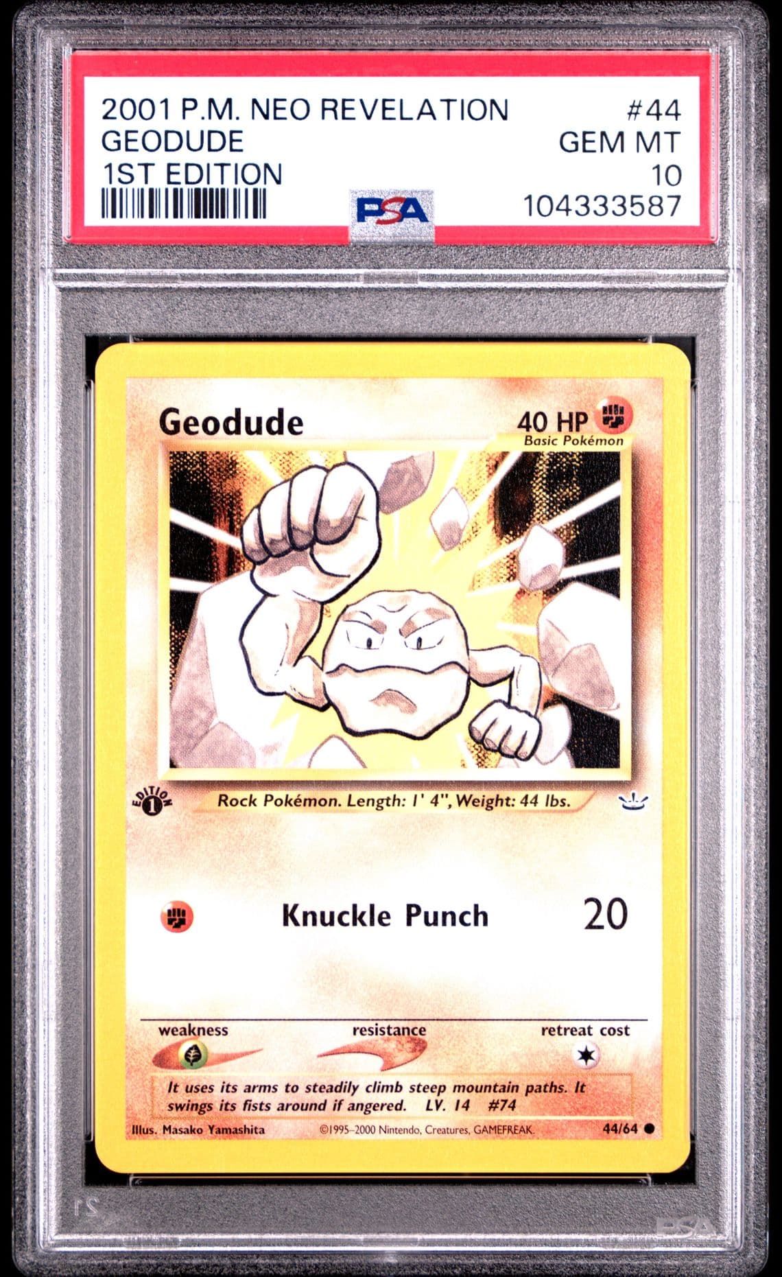2001 Pokemon Neo Revelation 44 Geodude 1st Edition PSA 10