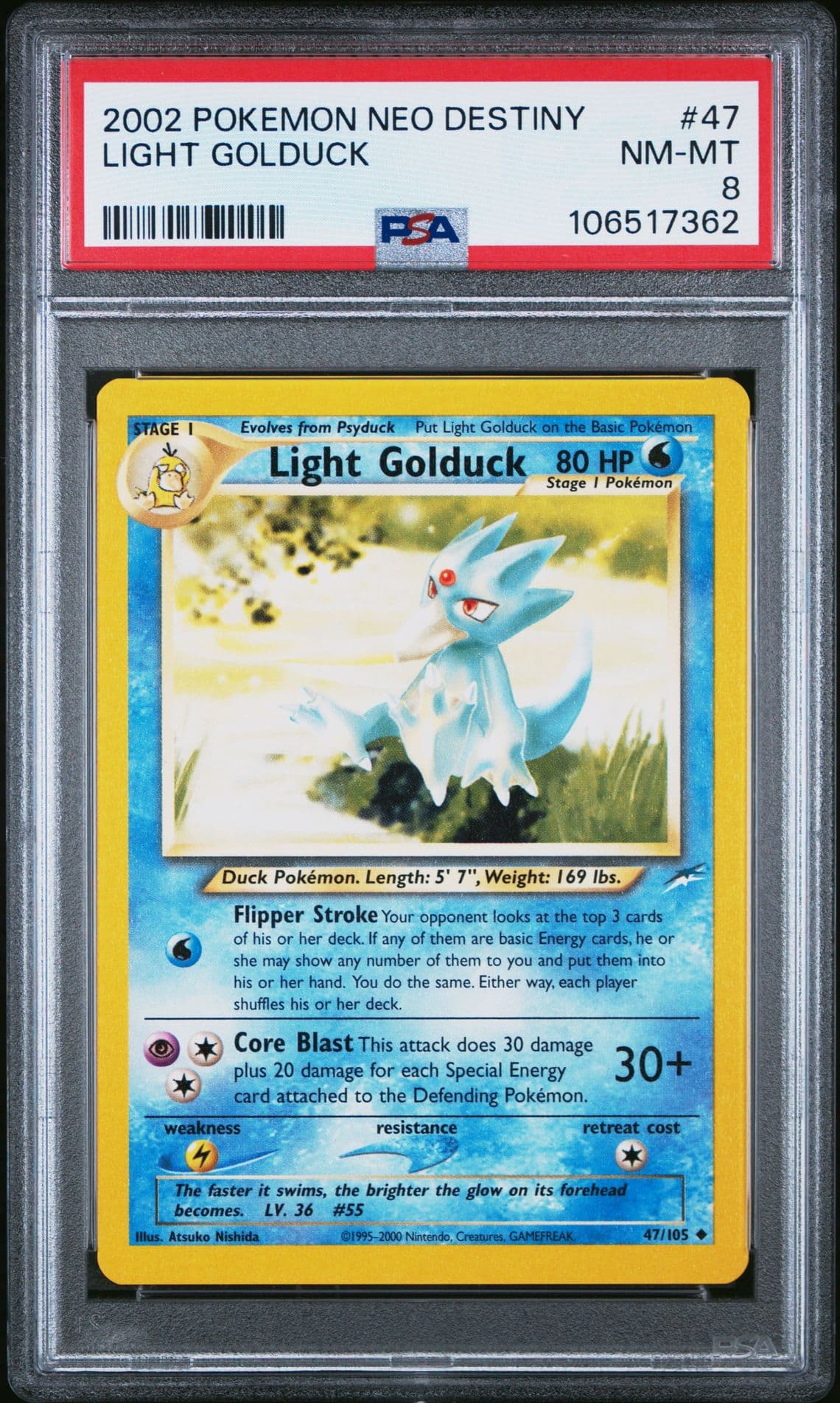Pokemon TCG PSA 8 LIGHT GOLDUCK 47/105 NEO DESTINY SET - NM/MINT 2002 Vintage