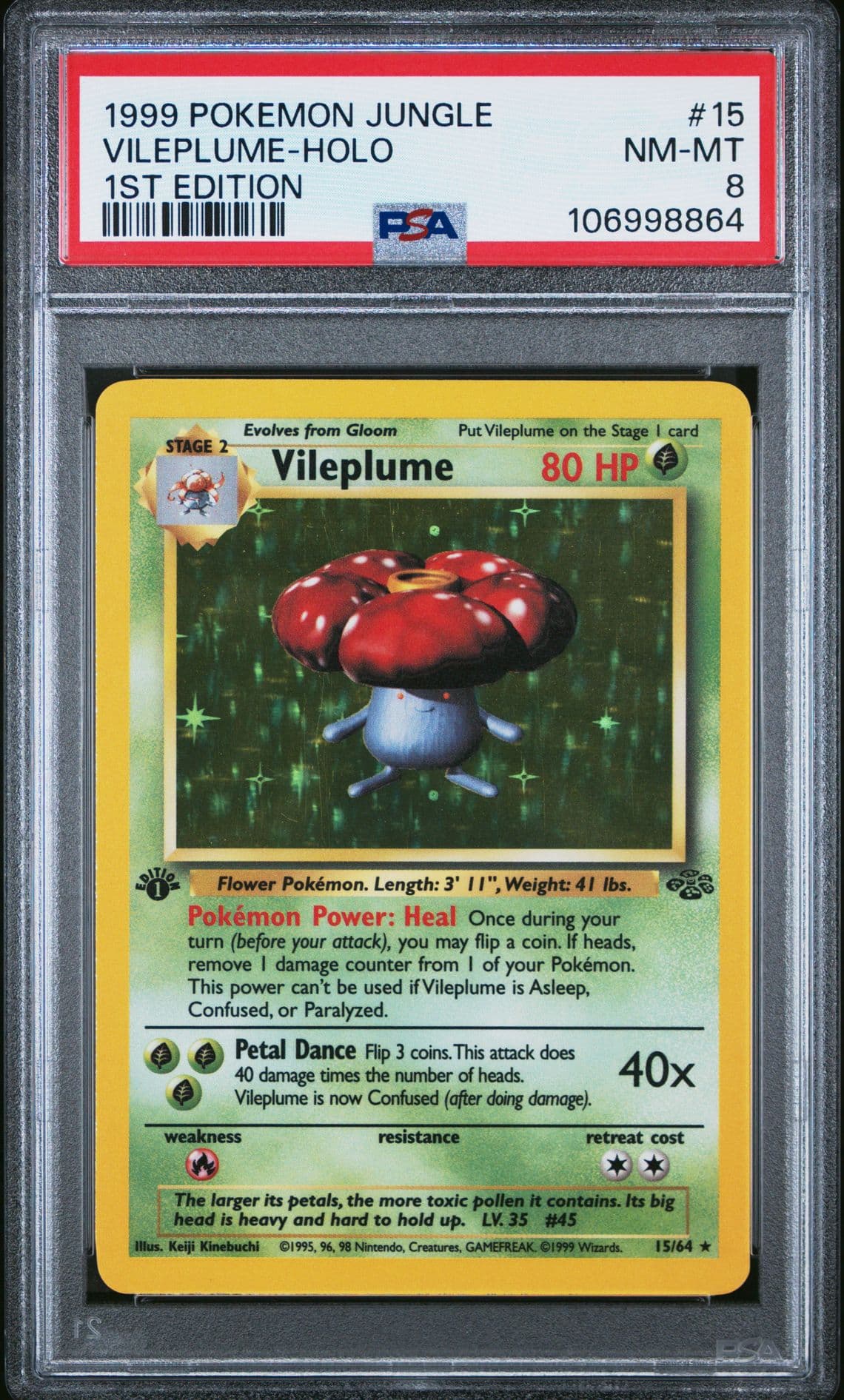 1999 Pokémon Jungle- 1ST EDITION VILEPLUME 15/64 HOLO RARE- PSA 8 NM-MT