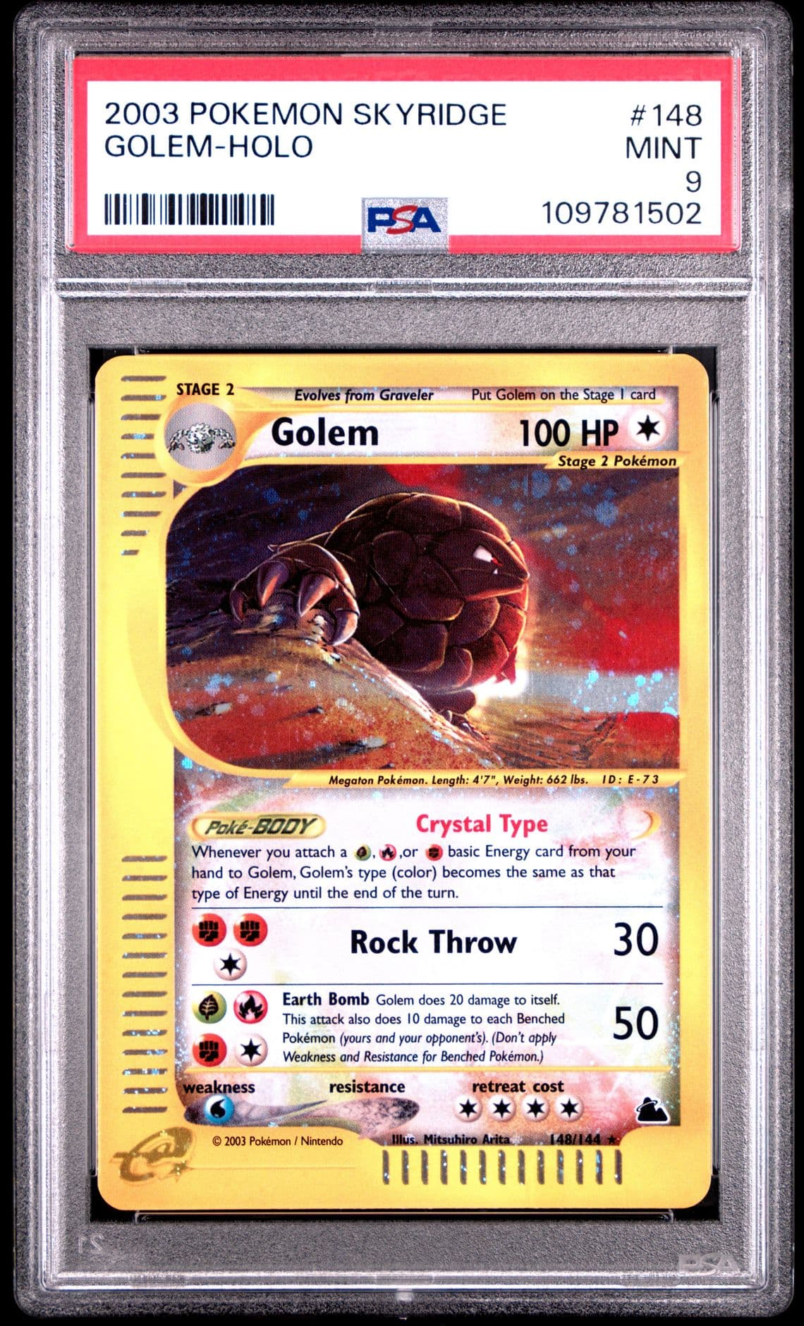2003 POKEMON SKYRIDGE #148 GOLEM HOLO PSA 9 FOUR SWIRLS! NEW CERT