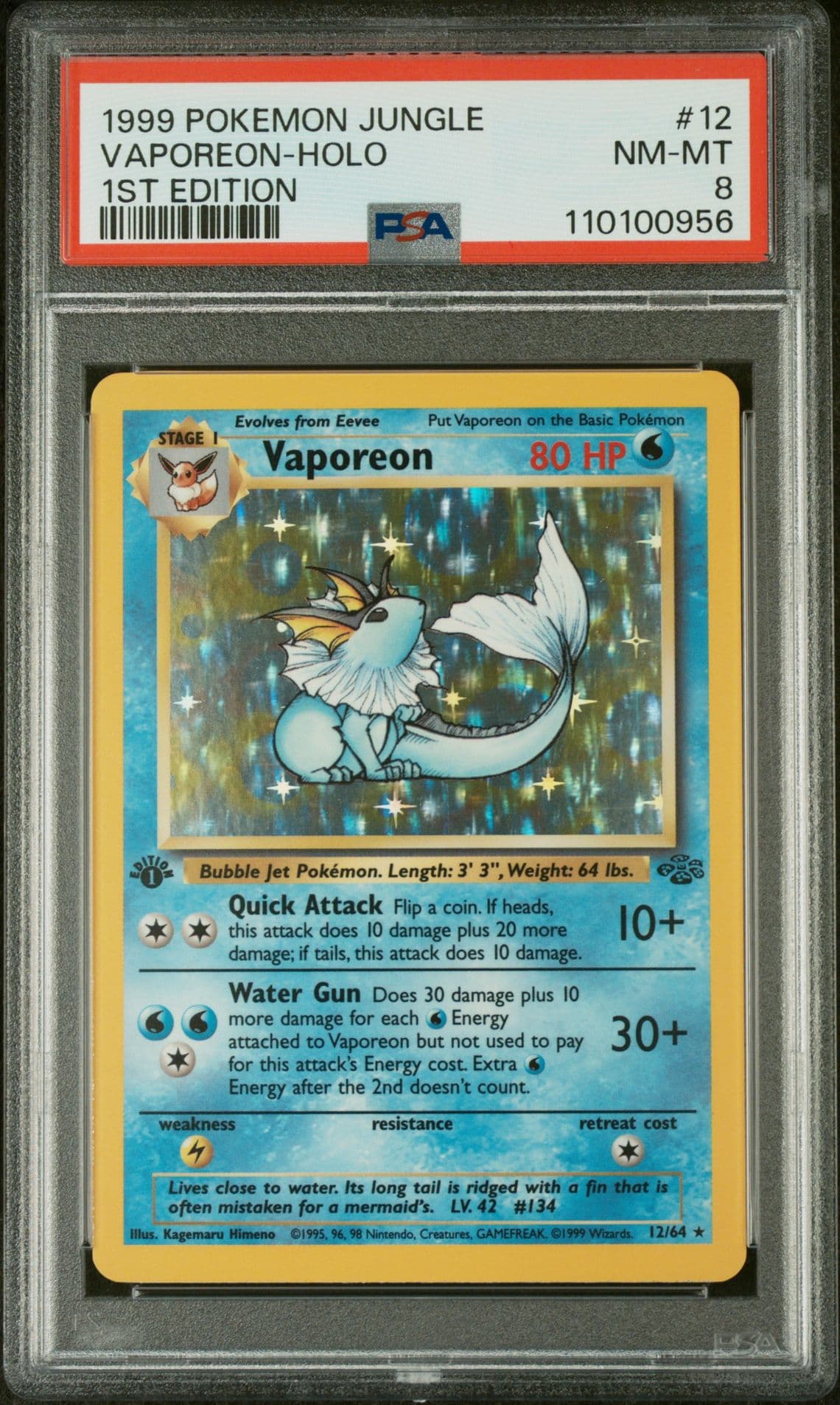 1999 POKEMON JUNGLE #12 VAPOREON-HOLO 1ST EDITION PSA 8