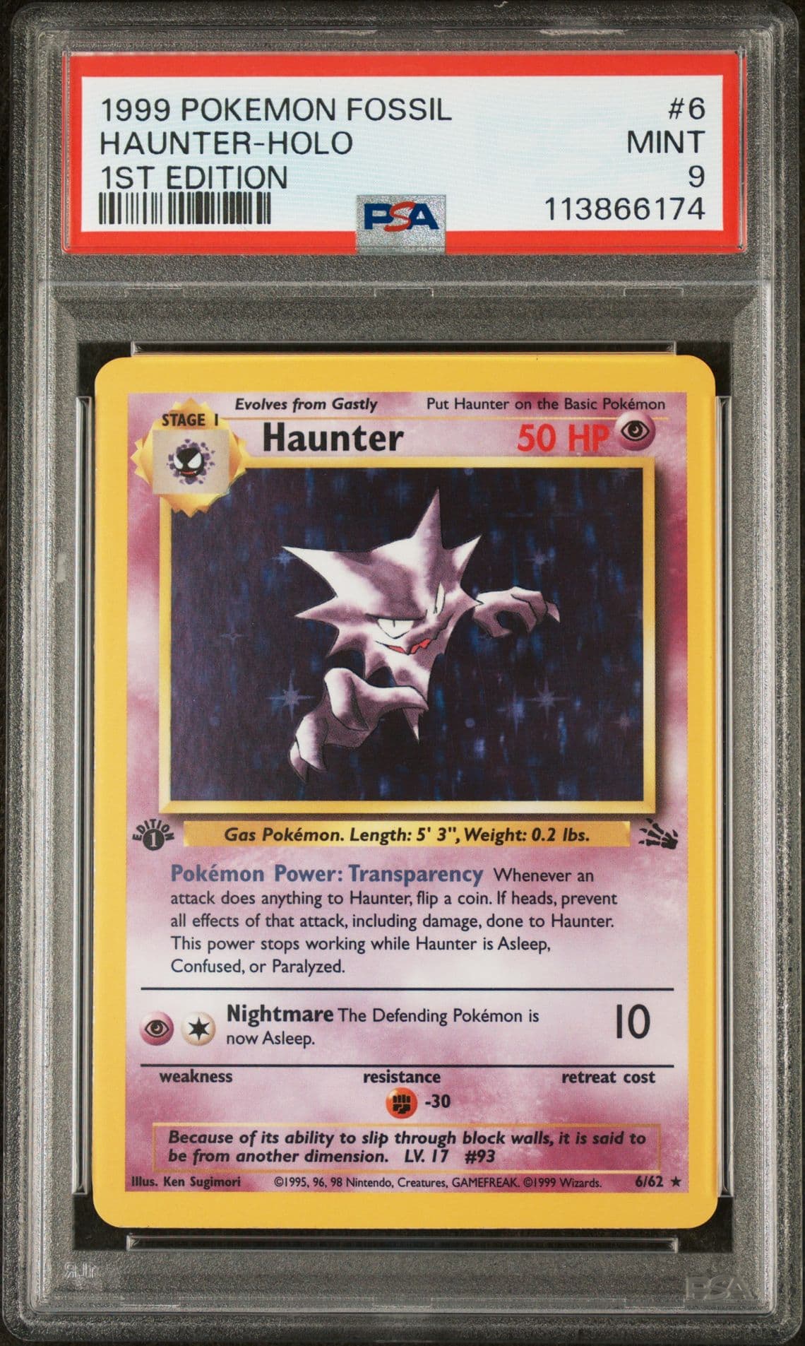 1999 Pokemon Fossil 1st Edition #6 Haunter - Holo PSA 9 MINT