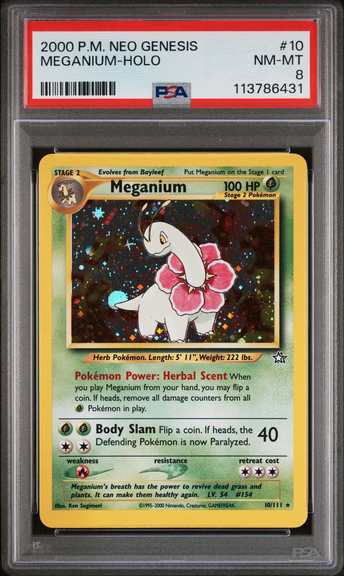Pokemon TCG PSA 8 Meganium Neo Genesis 2000 Unlimited Holo Rare 10/111