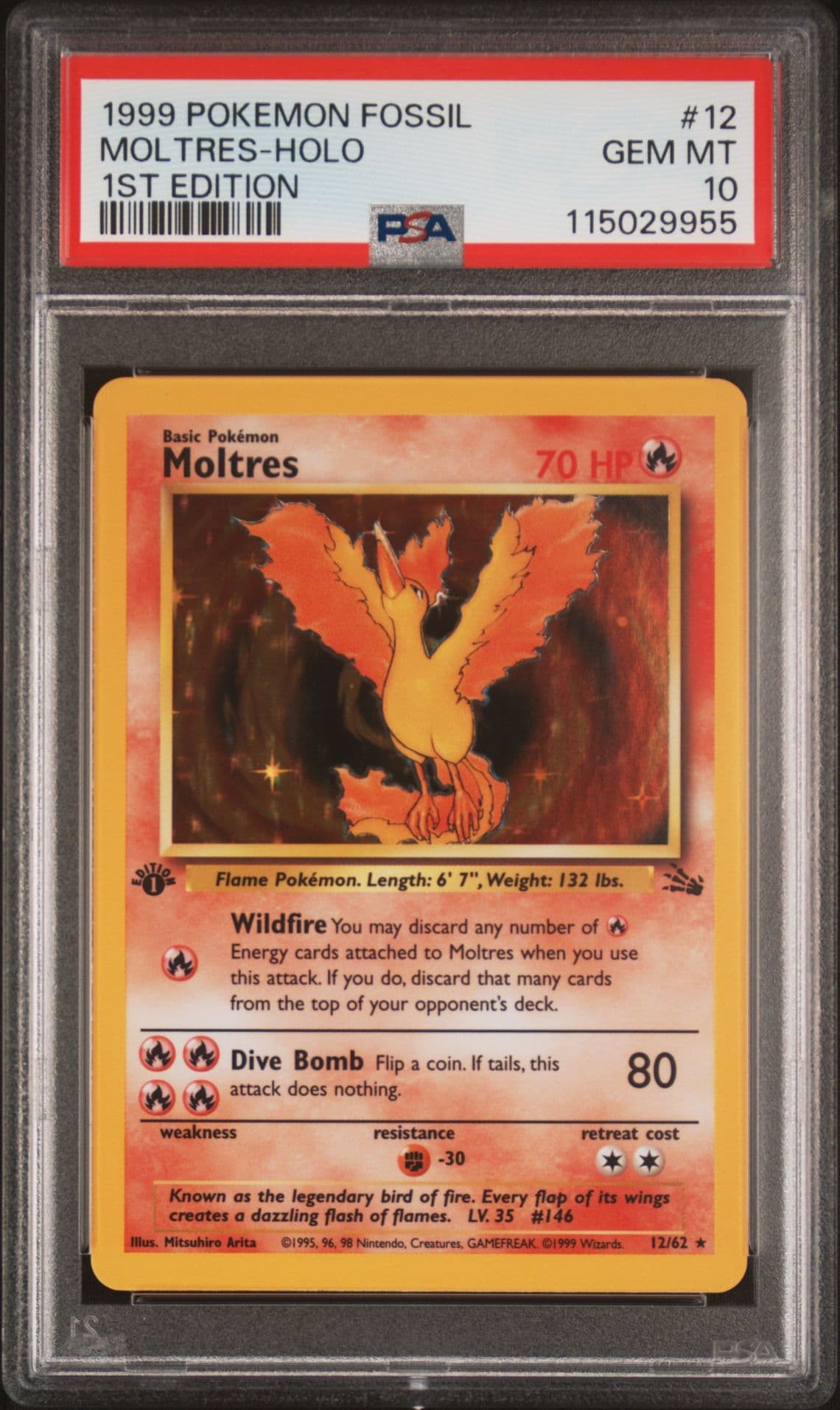 PSA 10 GEM MINT Moltres 12/62 HOLO RARE Fossil 1ST EDITION Pokemon Card NEW CERT
