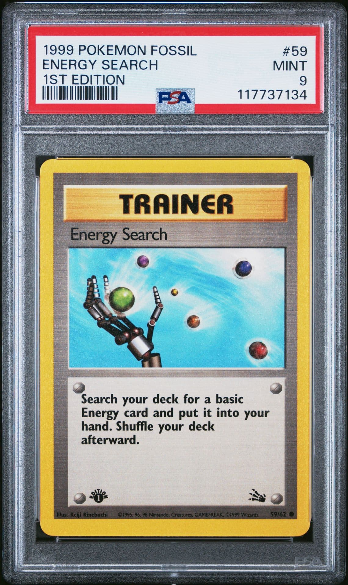 1999 POKEMON FOSSIL 1ST EDITION #59 ENERGY SEARCH PSA 9