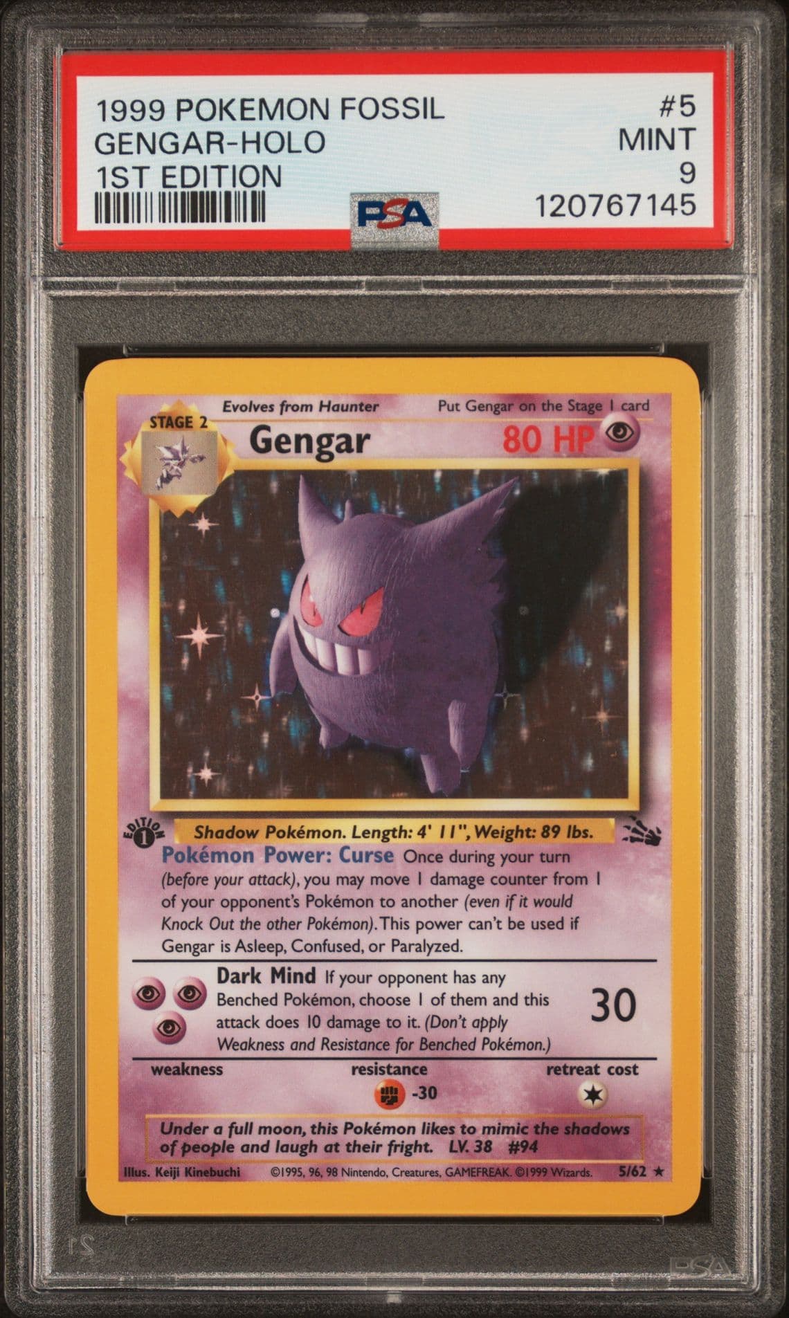 Pokemon Gengar Holo Rare 1st Edition Fossil #5 PSA 9 (Silver Diamond MBA)