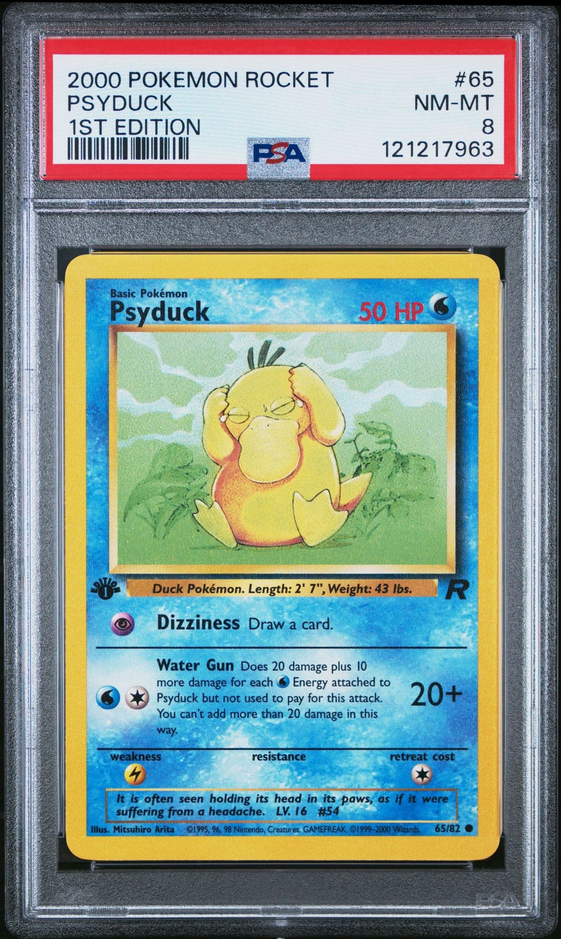 Psyduck #65 1st Edition Team Rocket 2000 Pokemon PSA 8 💦