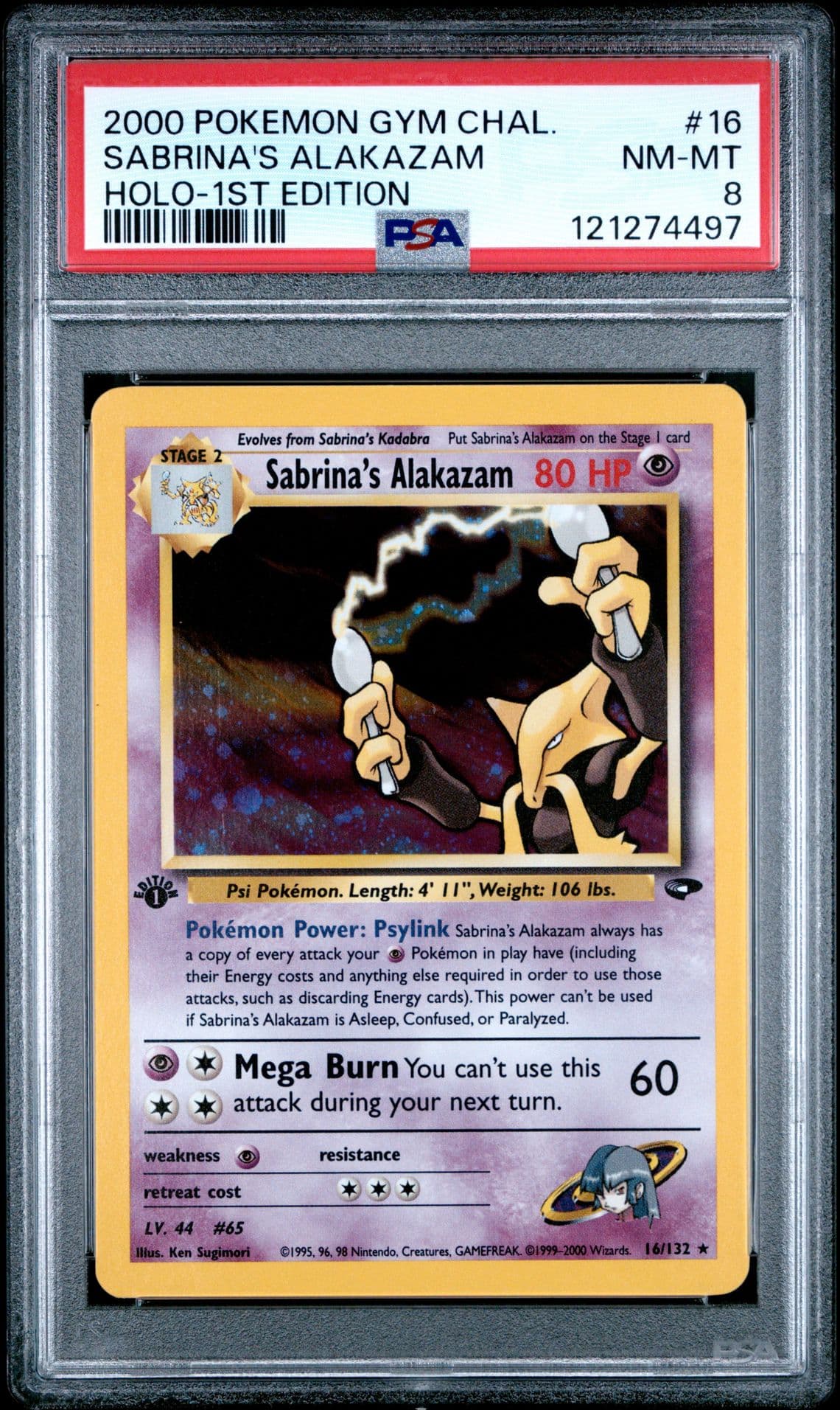 2000 POKEMON GYM CHALLENGE HOLO-1ST EDITION #16 SABRINA'S ALAKAZAM PSA 8
