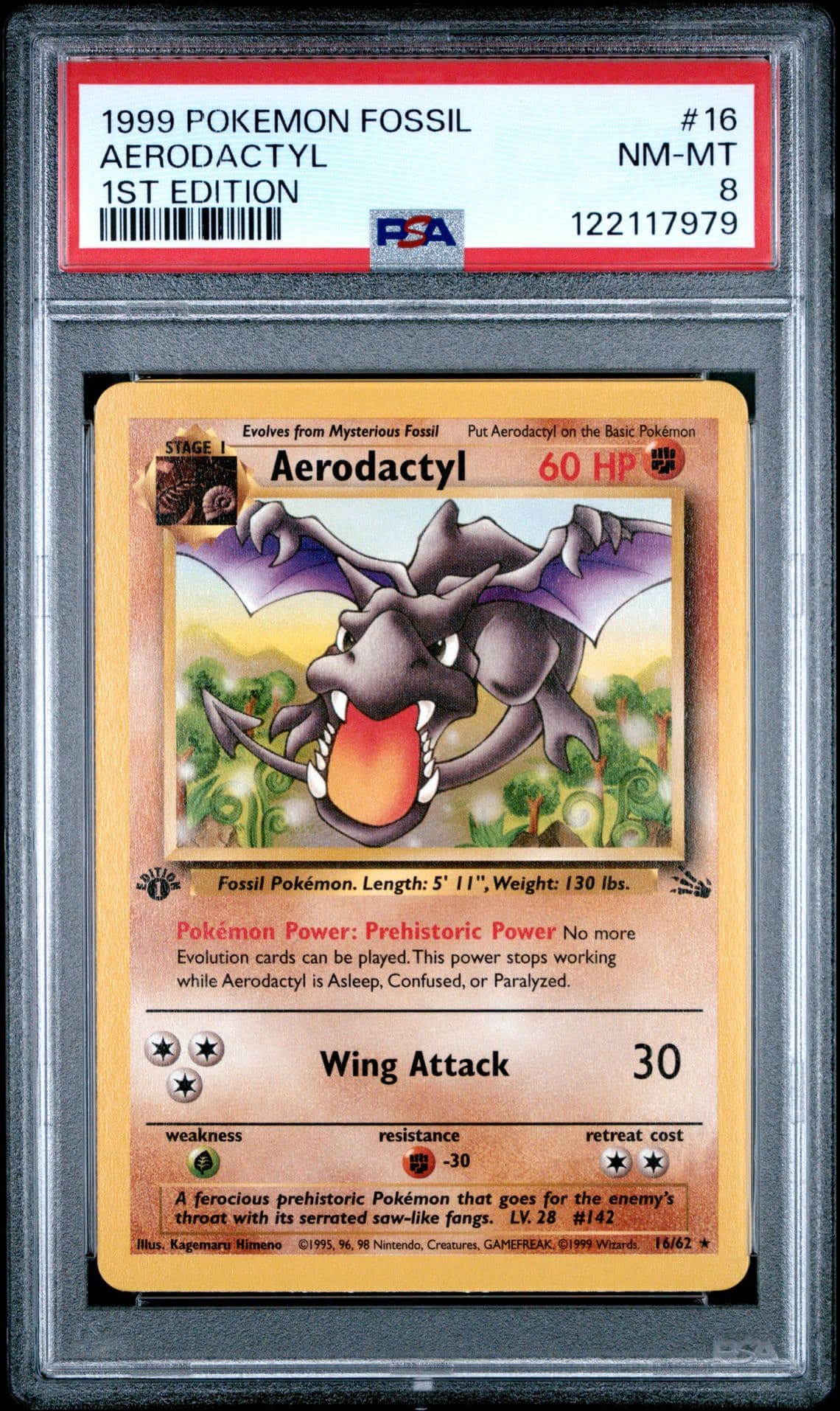 AERODACTYL 1999 Pokemon Fossil 1st Edition #16 - PSA 8 -979