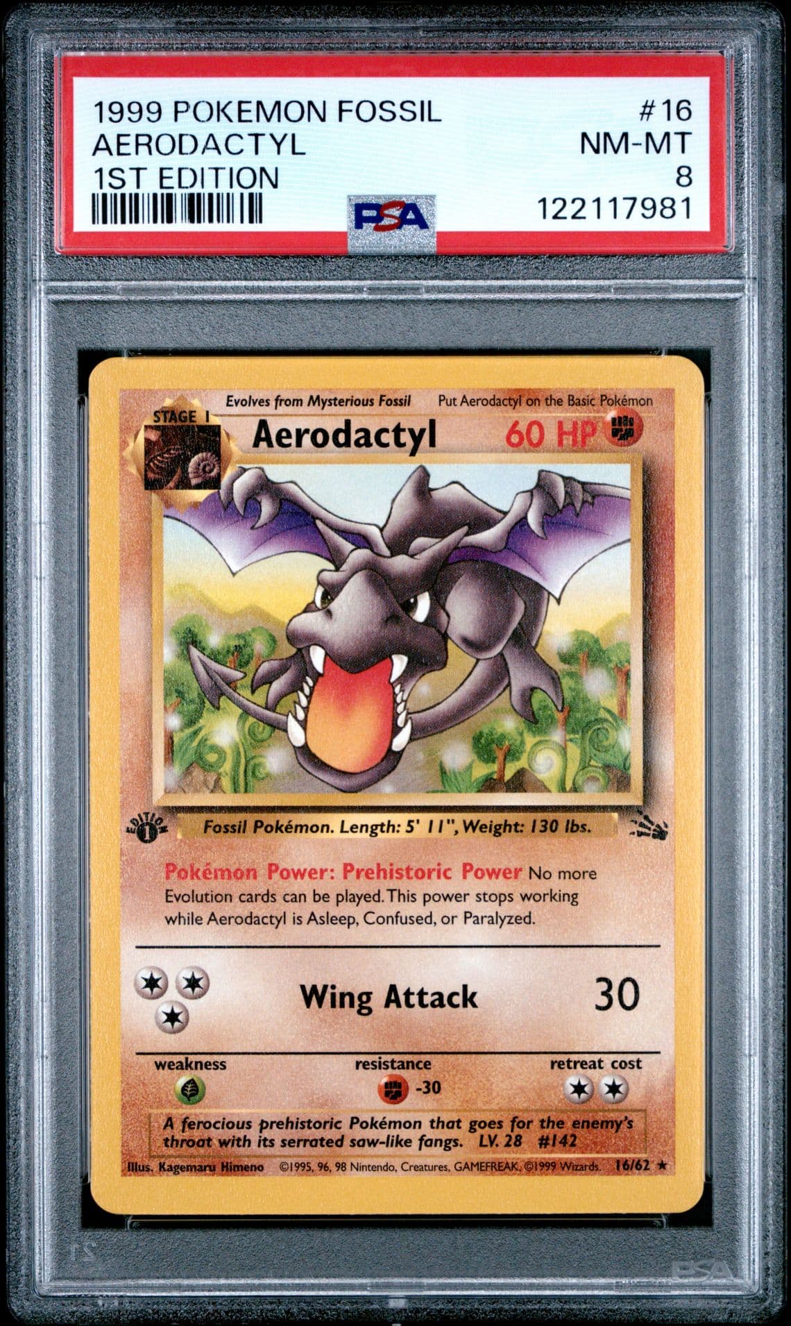 AERODACTYL 1999 Pokemon Fossil 1st Edition #16 - PSA 8 -981