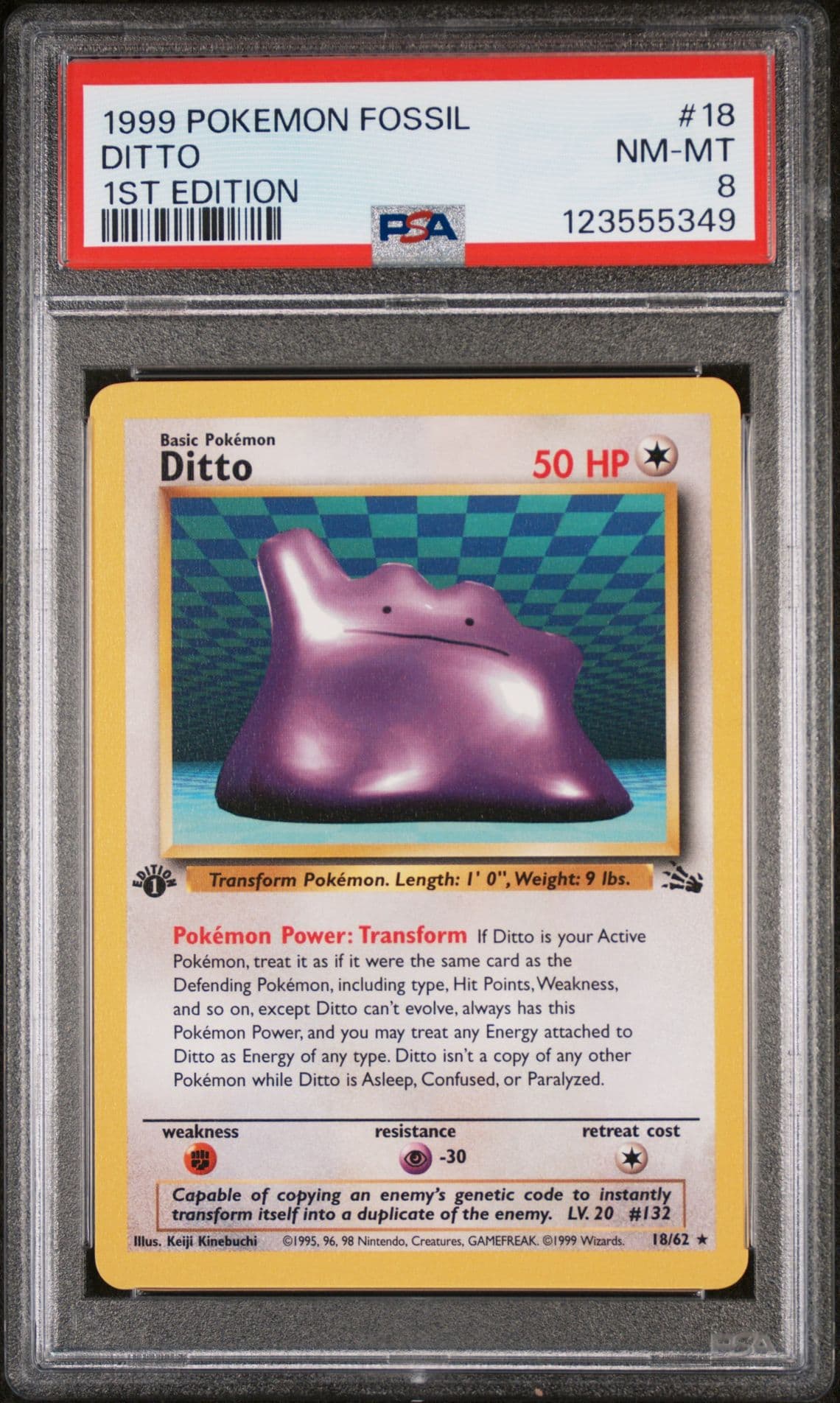 Ditto 18/62 1st Edition Fossil Pokemon Card Rare First Edition PSA 8
