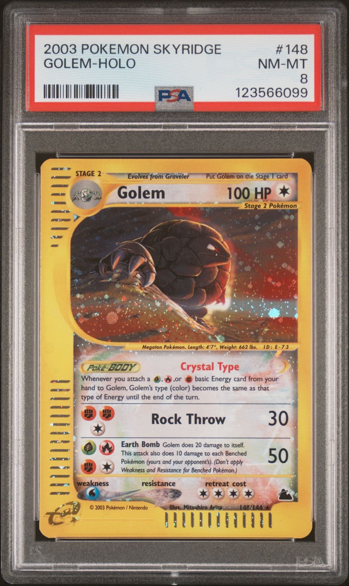2003 POKEMON SKYRIDGE HOLO CRYSTAL #148 GOLEM PSA 8