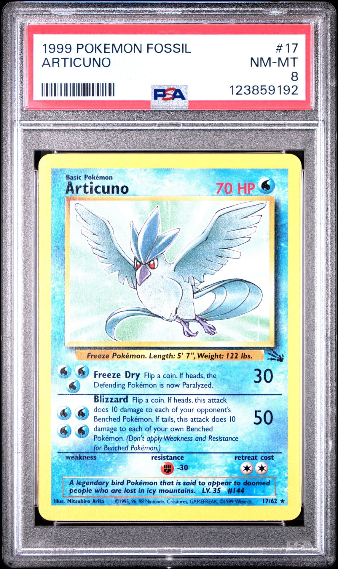 1999 POKEMON FOSSIL #17 ARTICUNO PSA 8