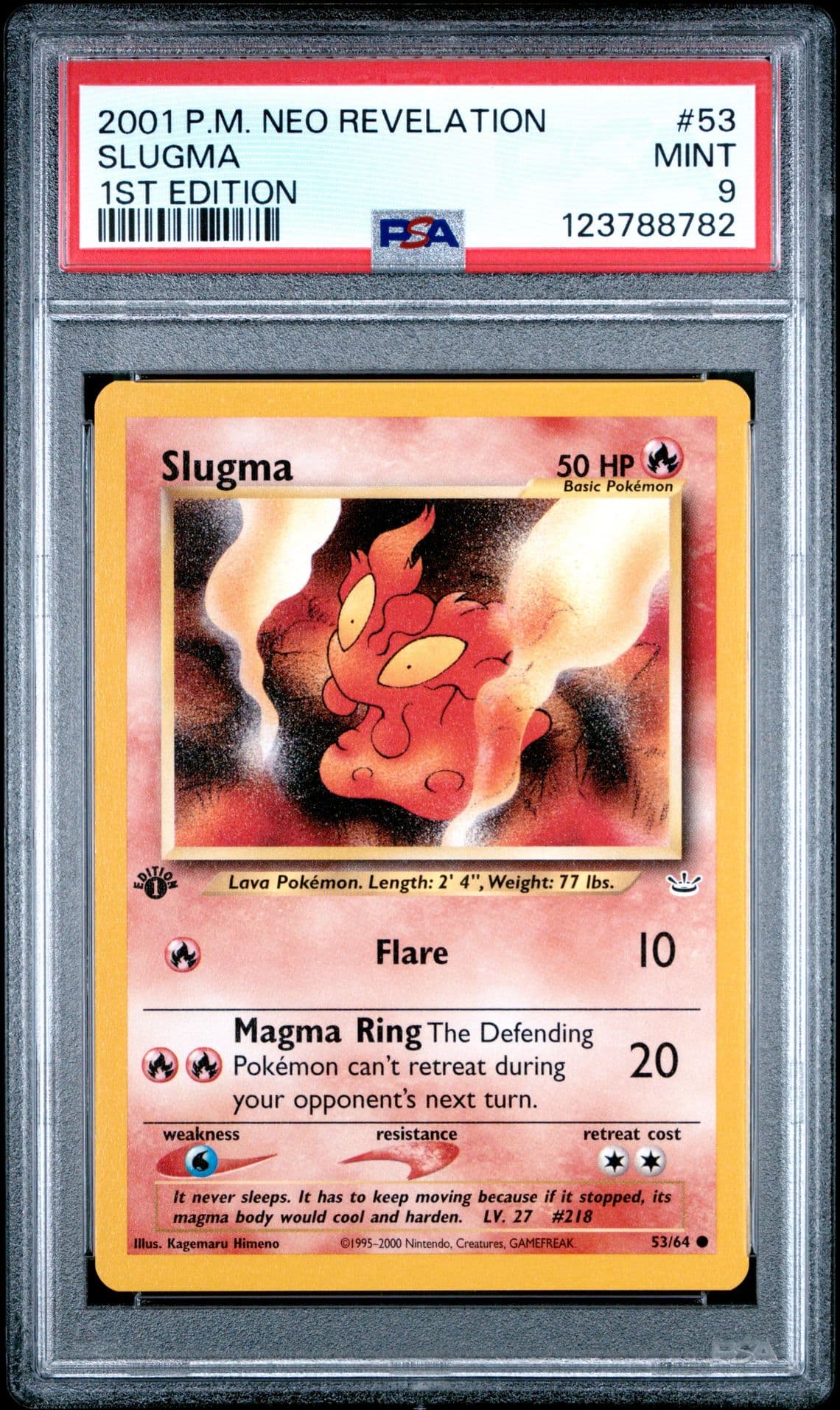 2001 POKEMON NEO REVELATION 1ST EDITION #53 SLUGMA PSA 9
