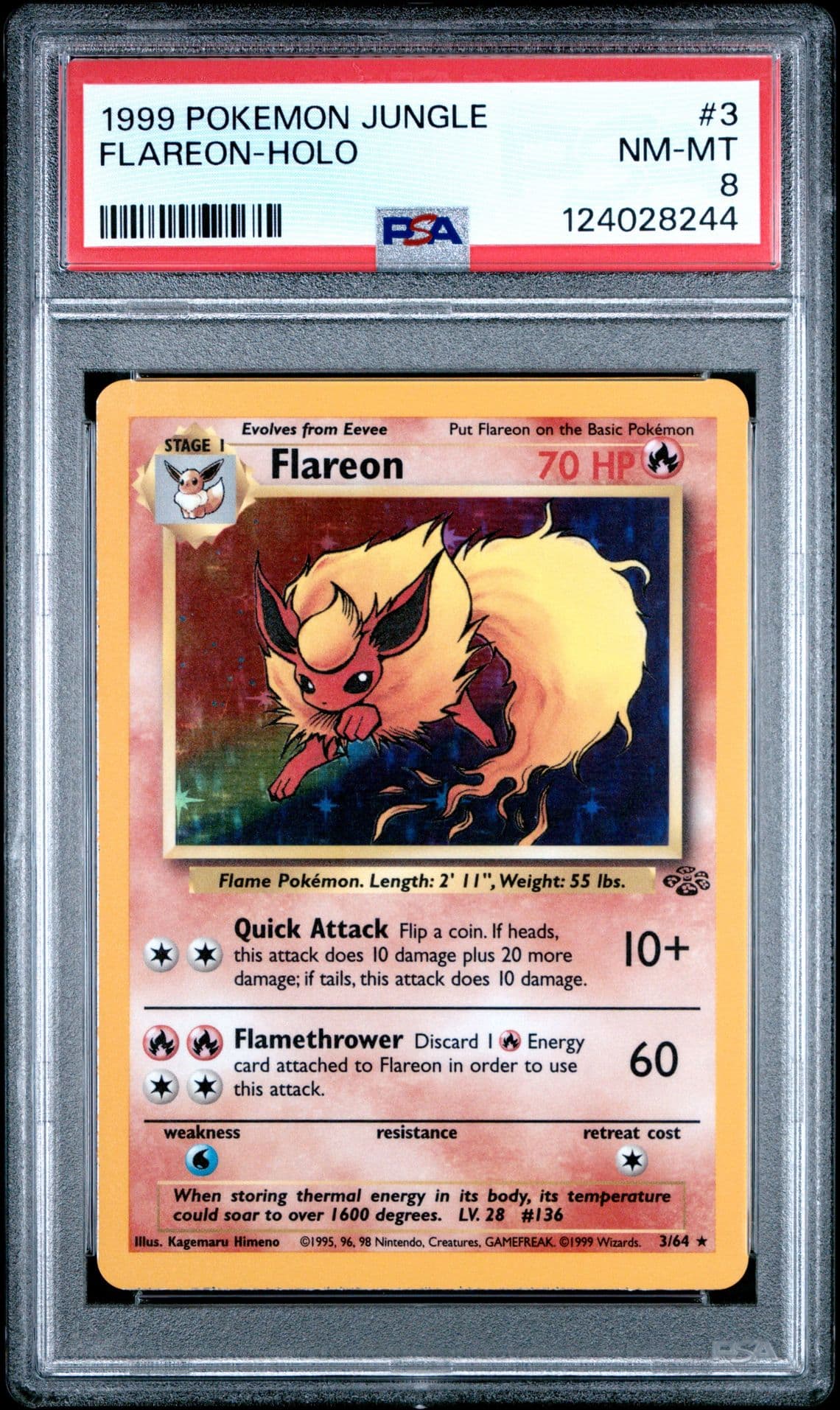 1999 POKEMON JUNGLE #3 FLAREON-HOLO PSA 8