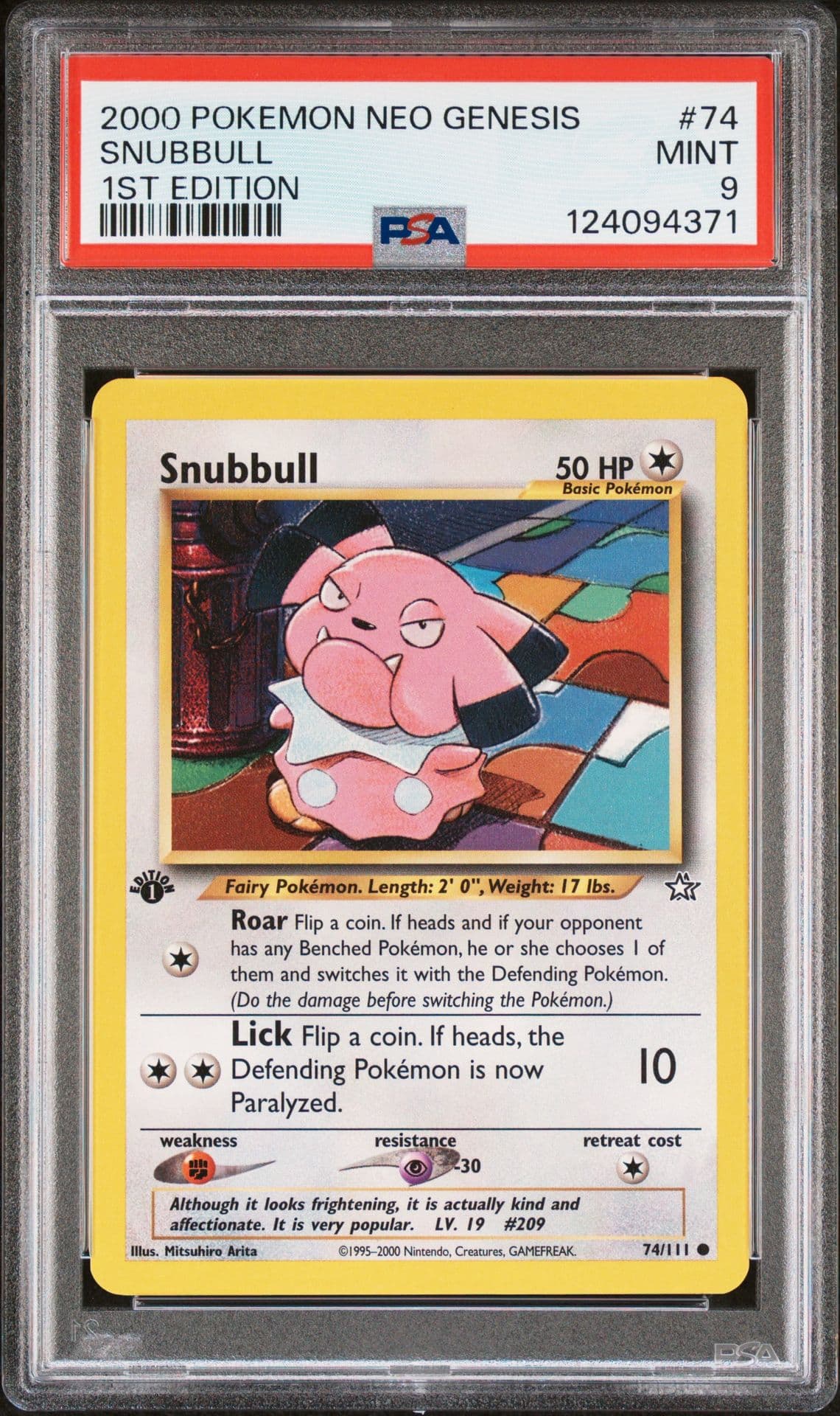 2000 POKEMON NEO GENESIS 1ST EDITION #74 SNUBBULL PSA 9