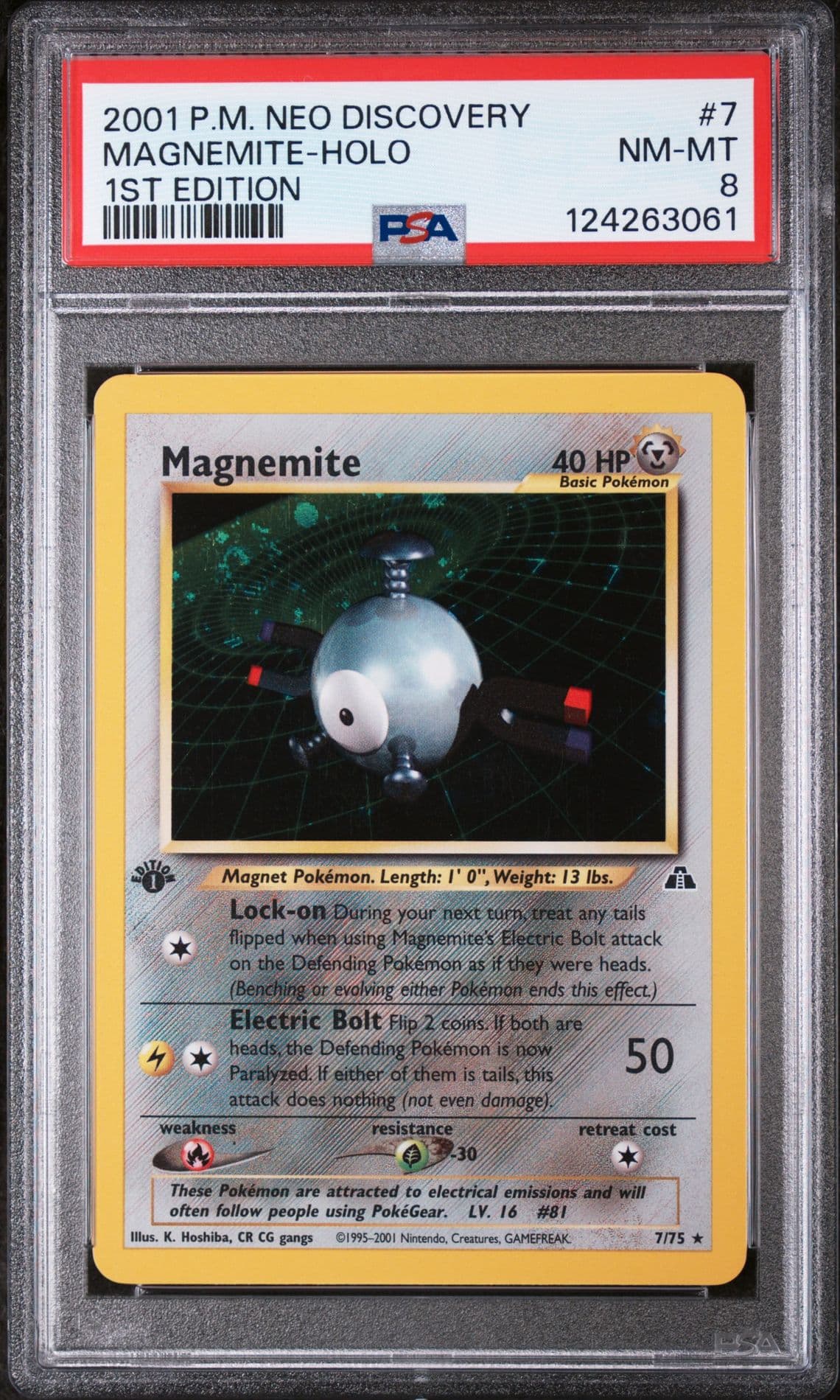 2001 Pokemon Neo Discovery #7 Magnemite Holo 1st Edition PSA 8 NM-MT