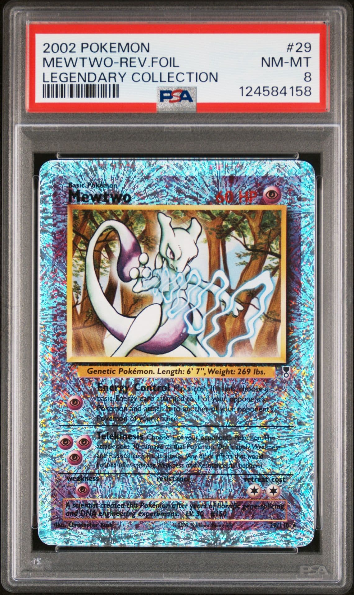 2002 POKEMON LEGENDARY COLLECTION #29 MEWTWO-REVERSE FOIL PSA 8