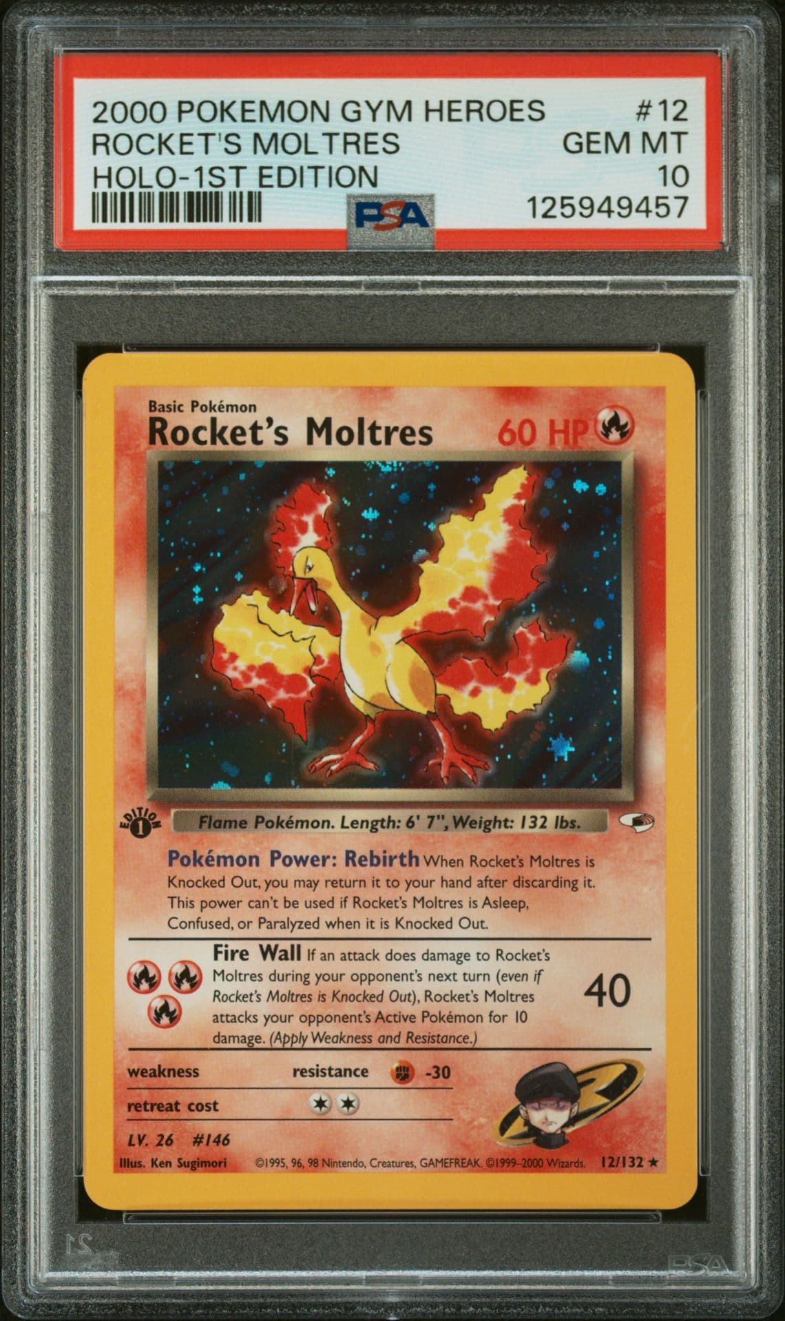 Rocket's Moltres 2000 Pokemon Gym Heroes 1st Edition PSA 10 #12