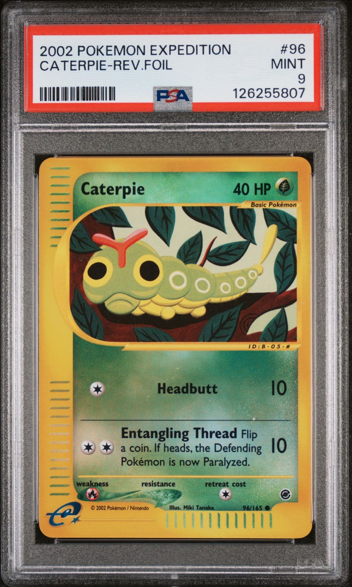 2002 POKEMON EXPEDITION BASE SET 96/165 CATERPIE REVERSE FOIL PSA 9