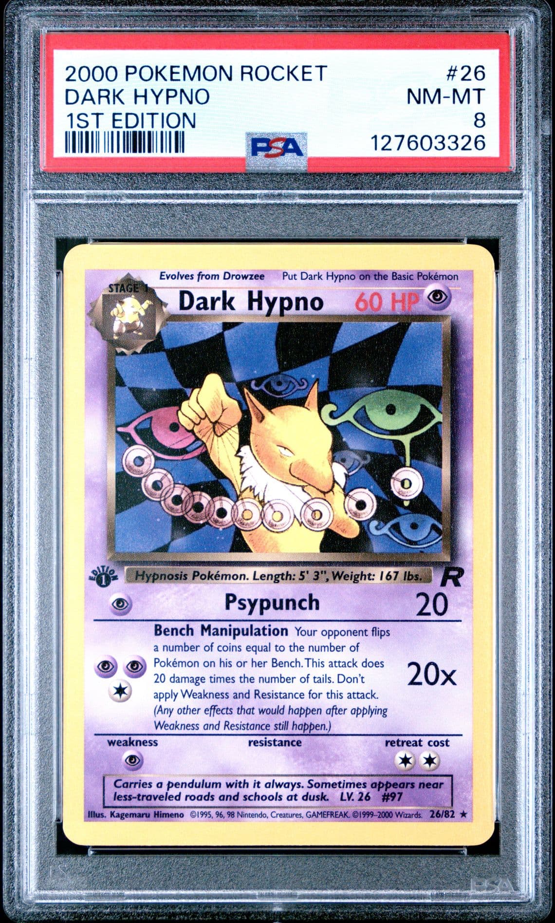 DARK HYPNO 2000 Pokemon Team Rocket 1st Edition #26 - PSA 8 -326