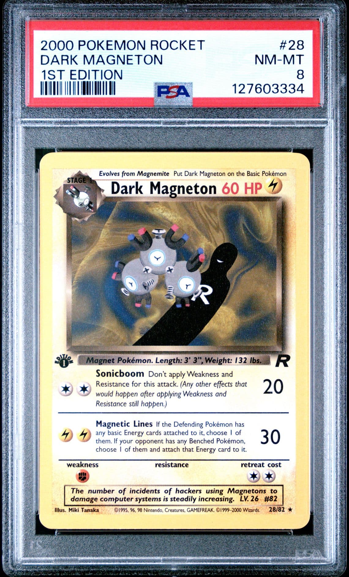 DARK MAGNETON 2000 Pokemon Team Rocket 1st Edition Non Holo #28 - PSA 8 -334