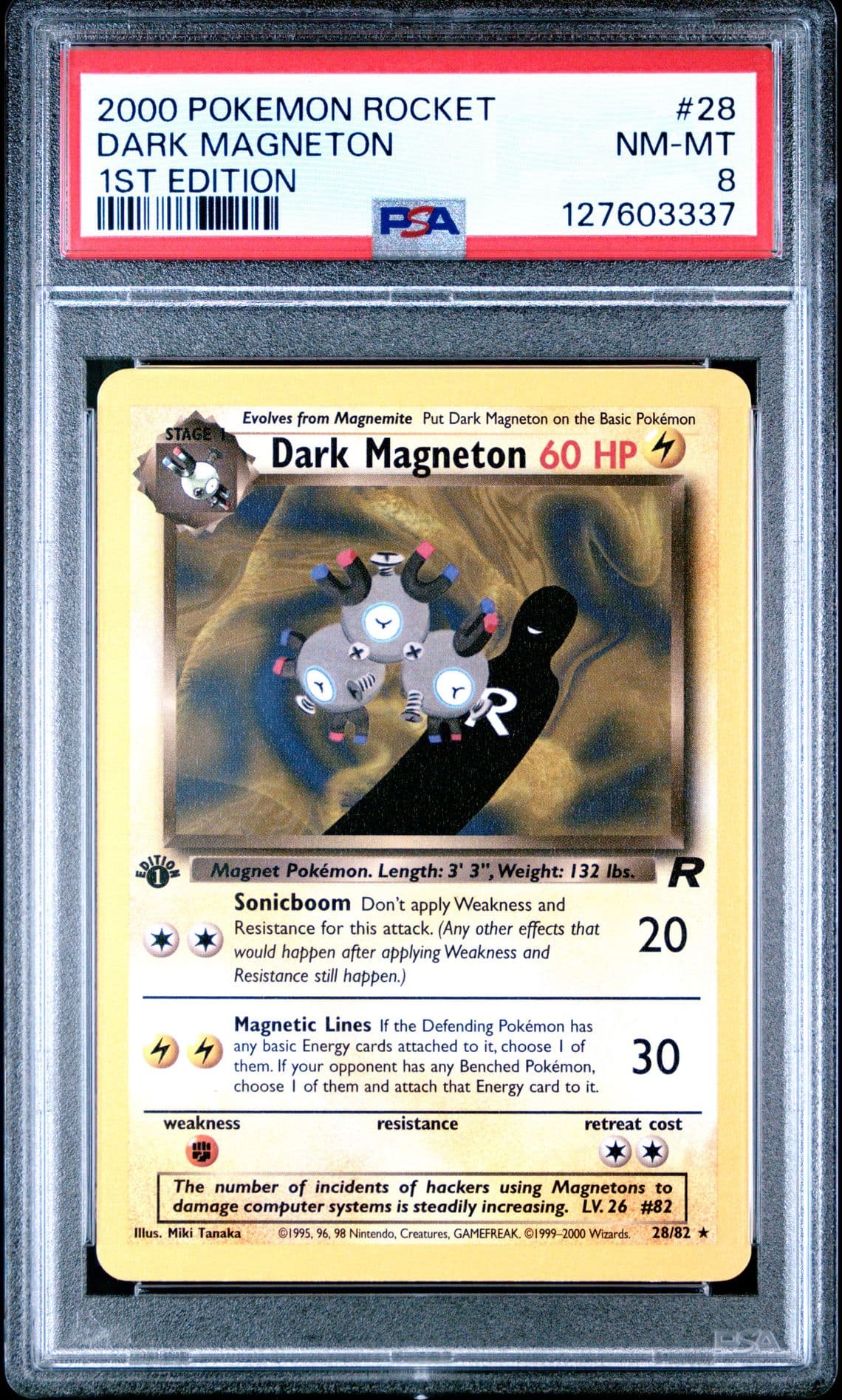 DARK MAGNETON 2000 Pokemon Team Rocket 1st Edition Non Holo #28 - PSA 8 -337