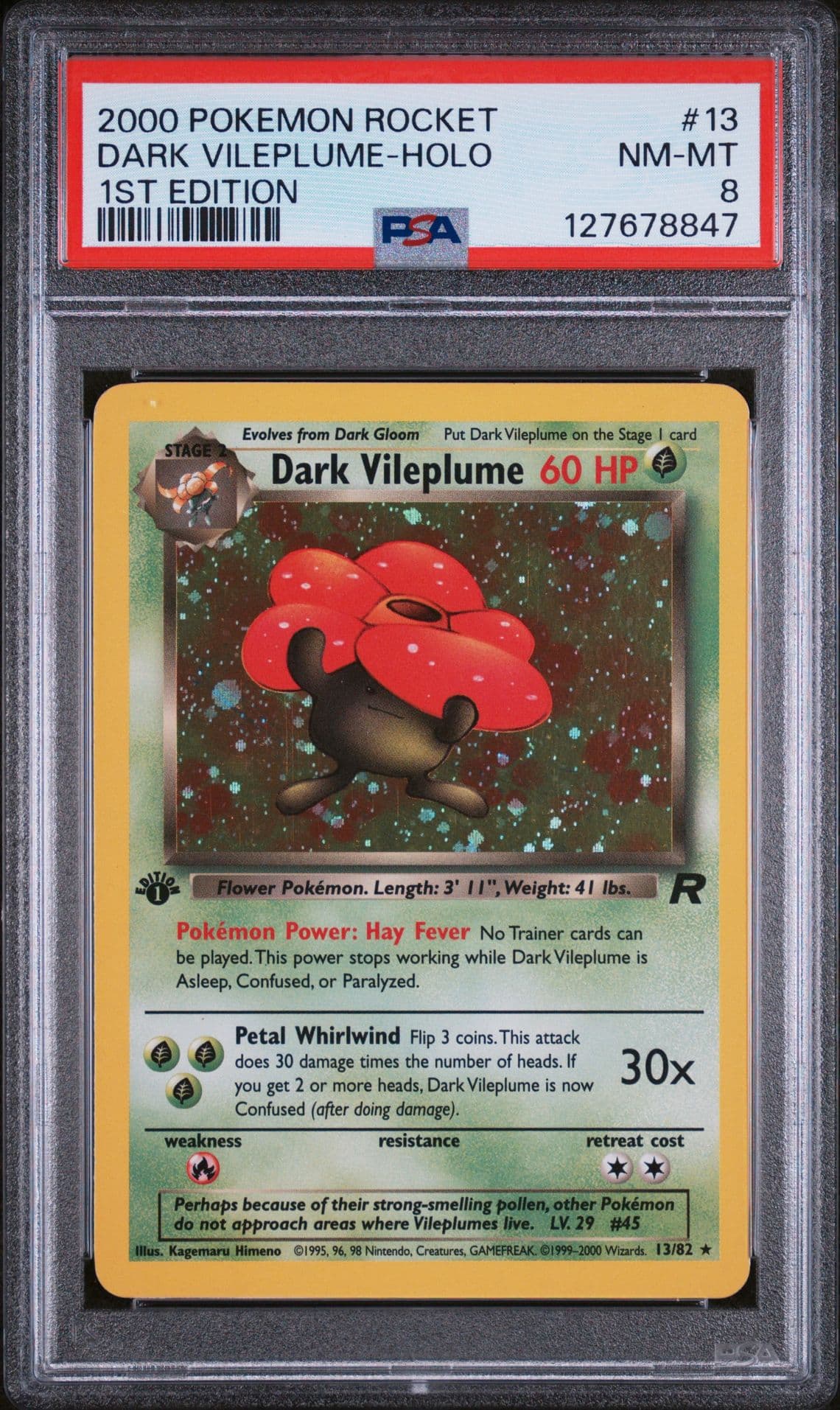 2000 Pokémon Team Rocket 1st Edition Dark Vileplume Rare Holo #13 NM-MT PSA 8