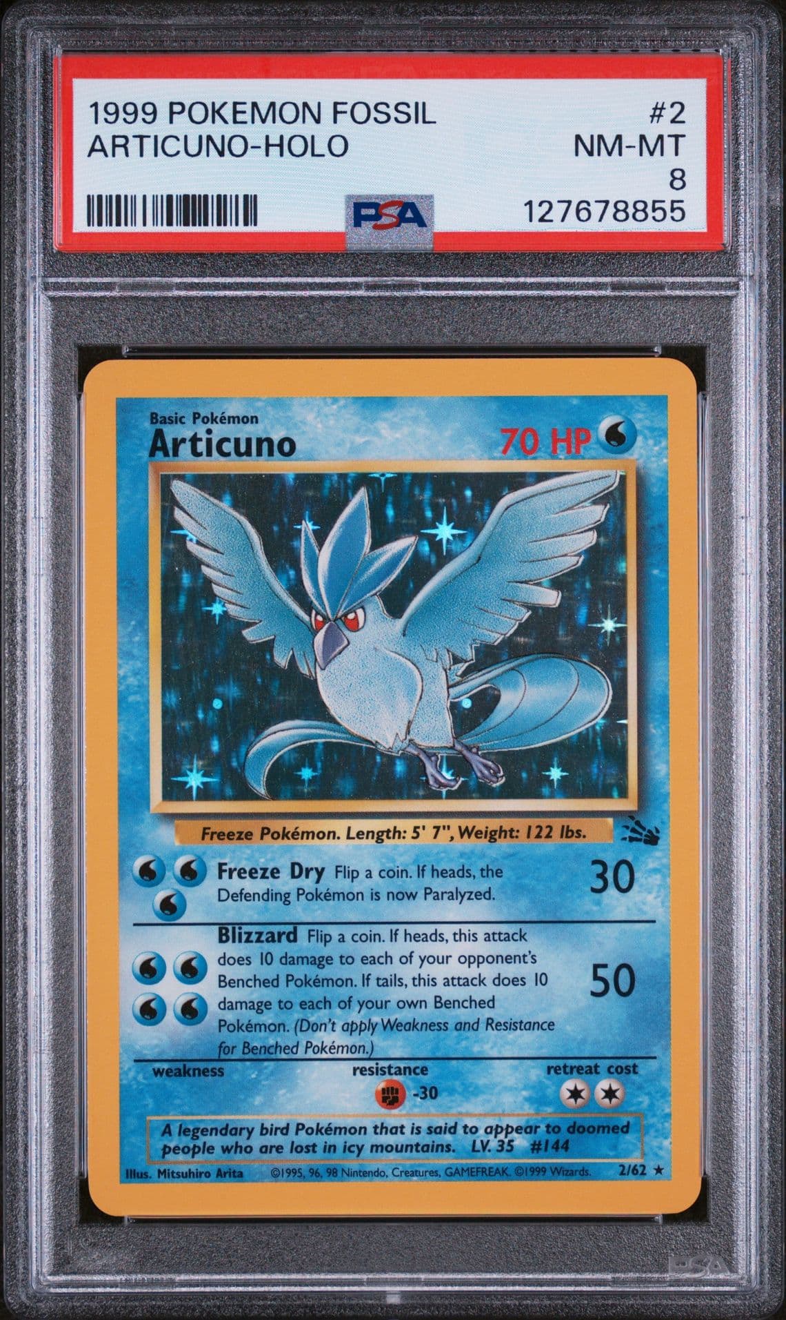 1999 Pokémon Fossil Articuno Rare Holo #2 NM-MT PSA 8