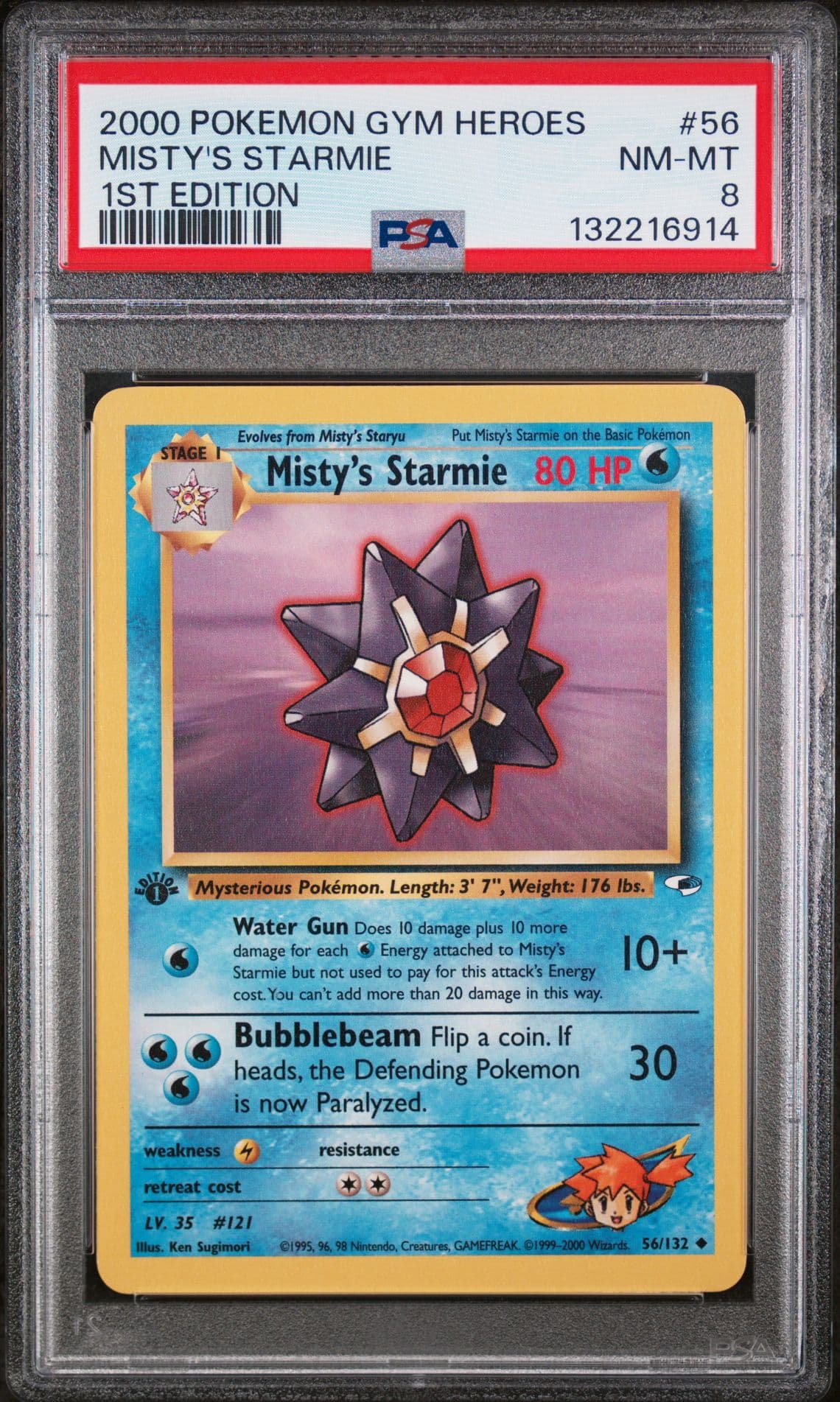 2000 POKEMON GYM HEROES Card MISTY'S STARMIE #56/132 1ST EDITION graded PSA 8