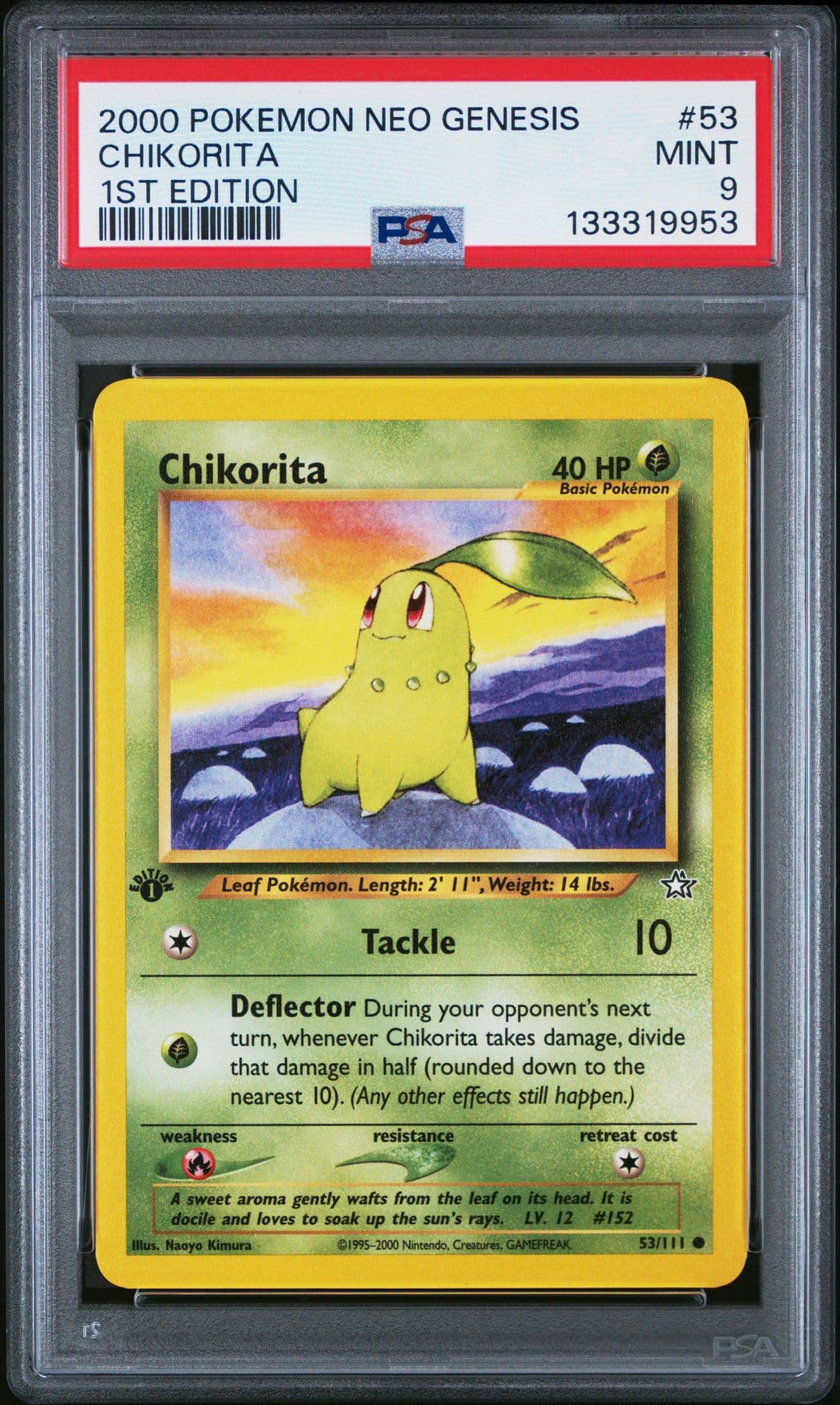 2000 Pokemon Neo Genesis 1st Edition #53 Chikorita 1st Edition PSA 9