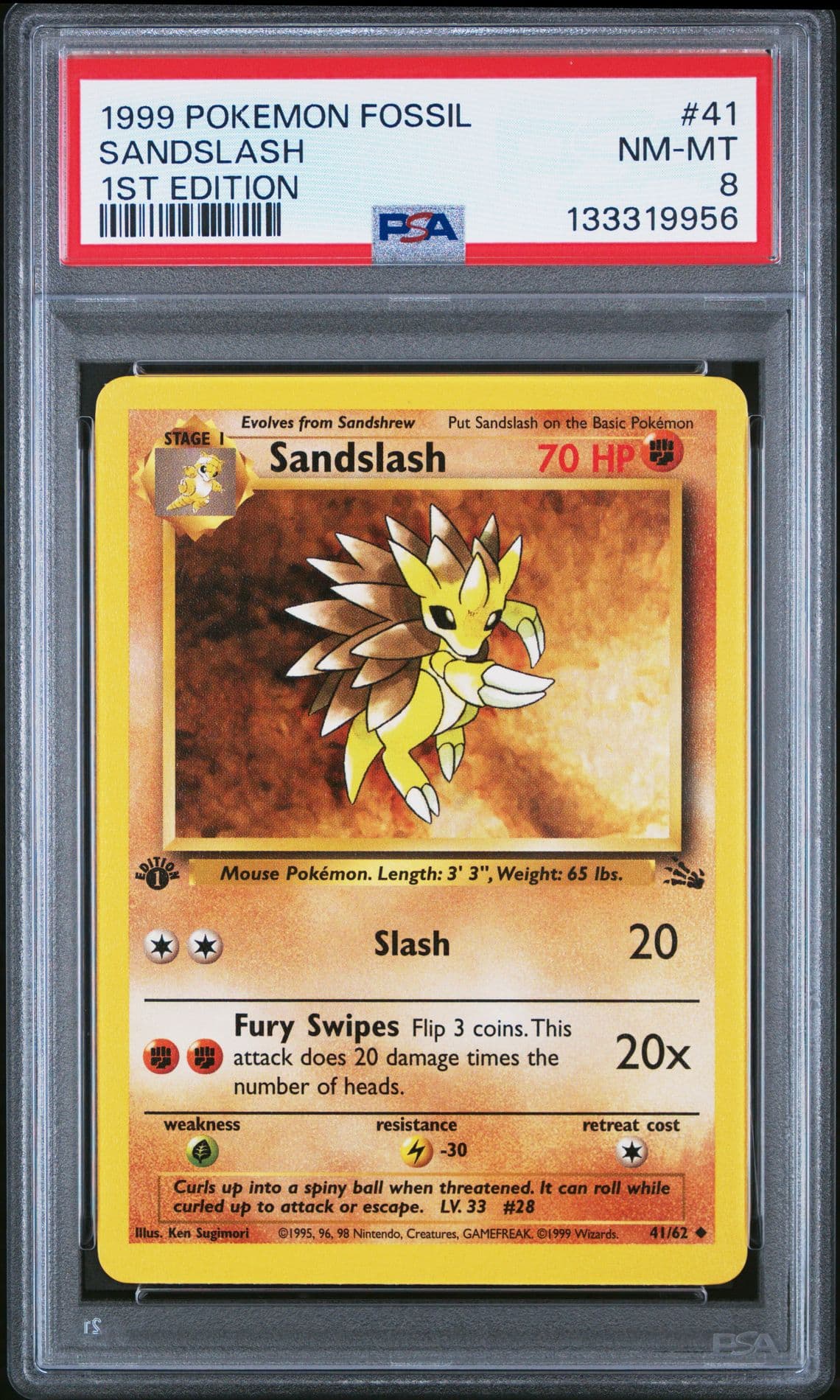 1999 Pokemon Fossil #41 Sandslash 1st Edition PSA 8