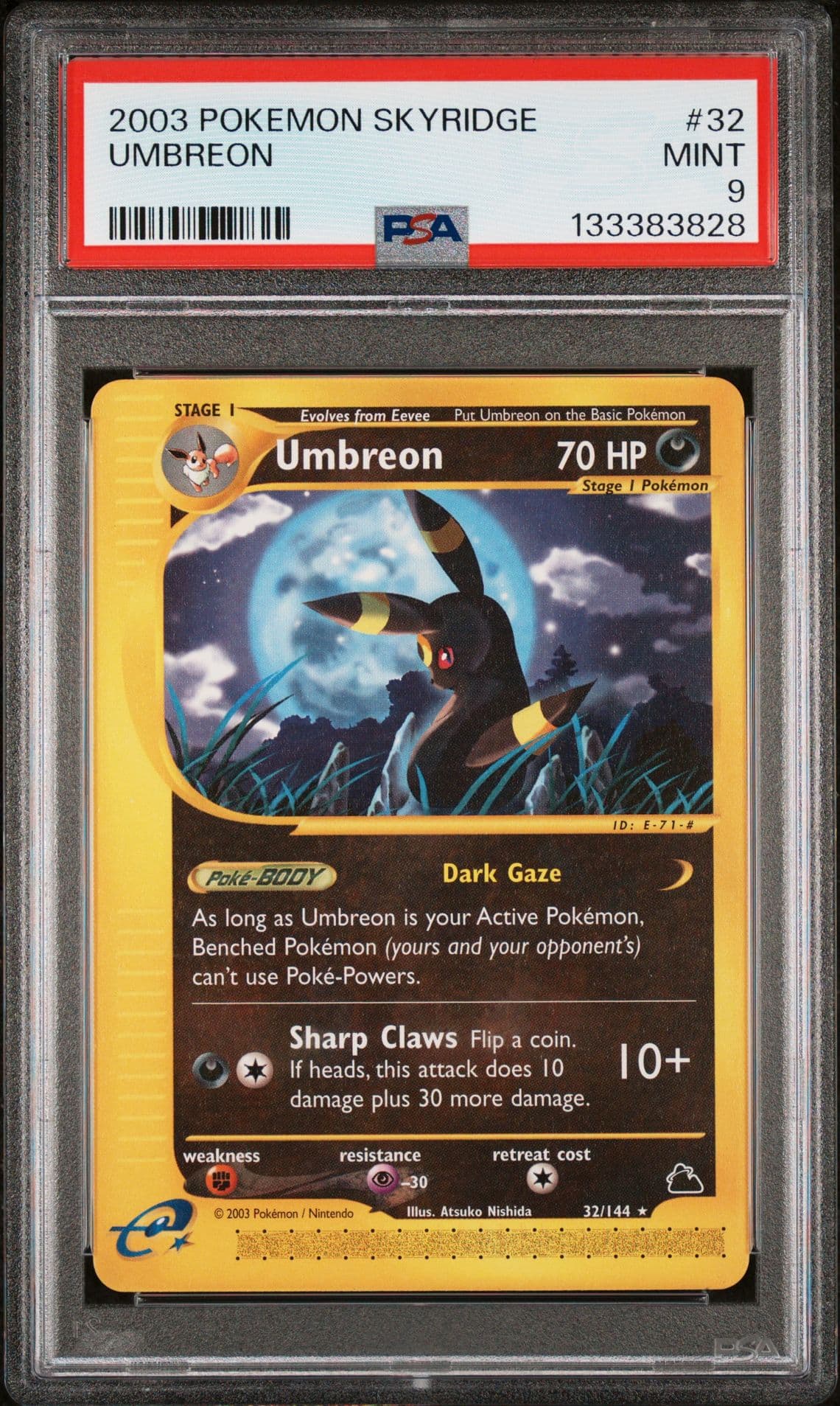🔥 PSA 9 MINT UMBREON NON HOLO RARE | SKYRIDGE 32/144 🔥