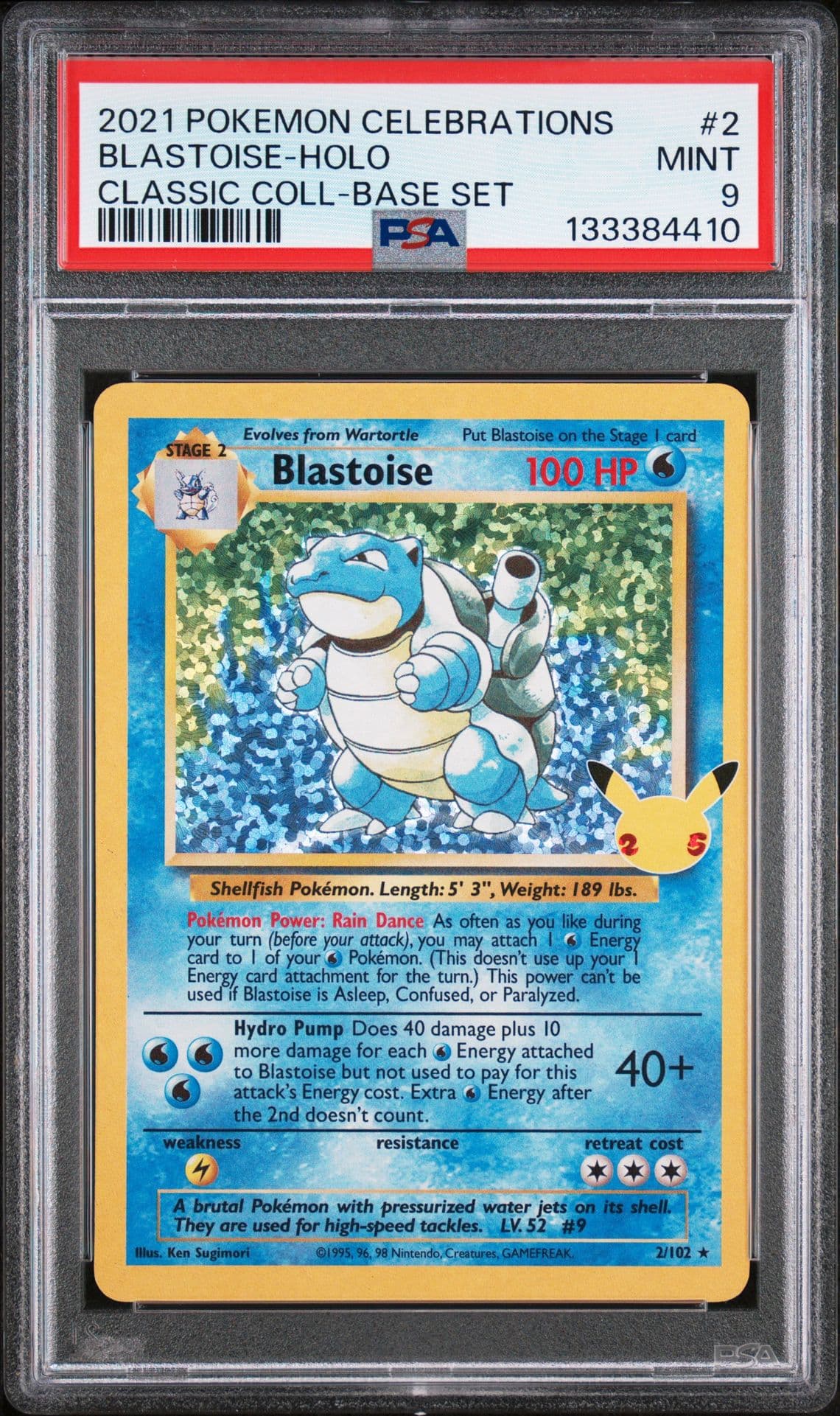 2021 Pokemon Celebrations Blastoise - Holo #2 Classic Collection Base Set PSA 9