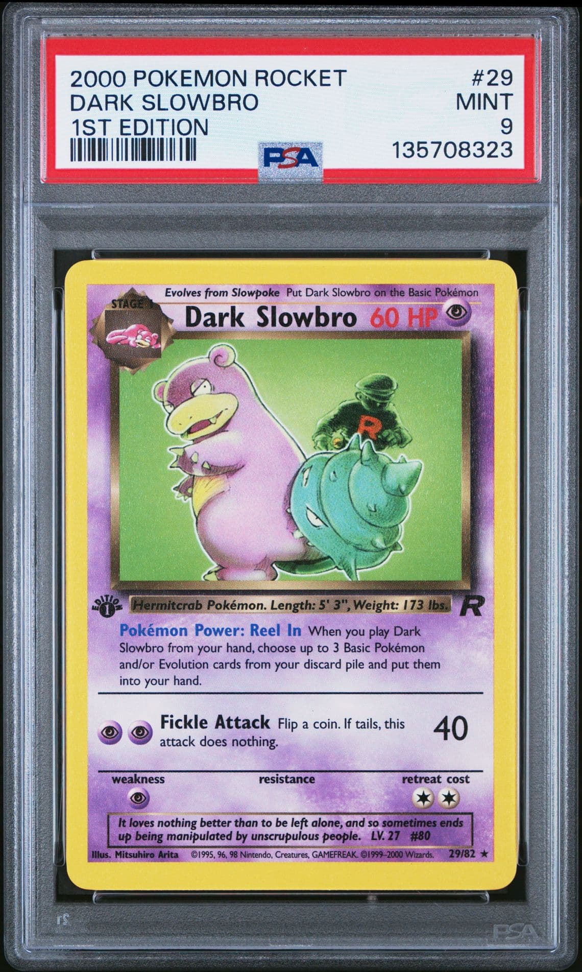 2000 Pokemon 1st Edition Team Rocket Dark Slowbro #29 PSA 9