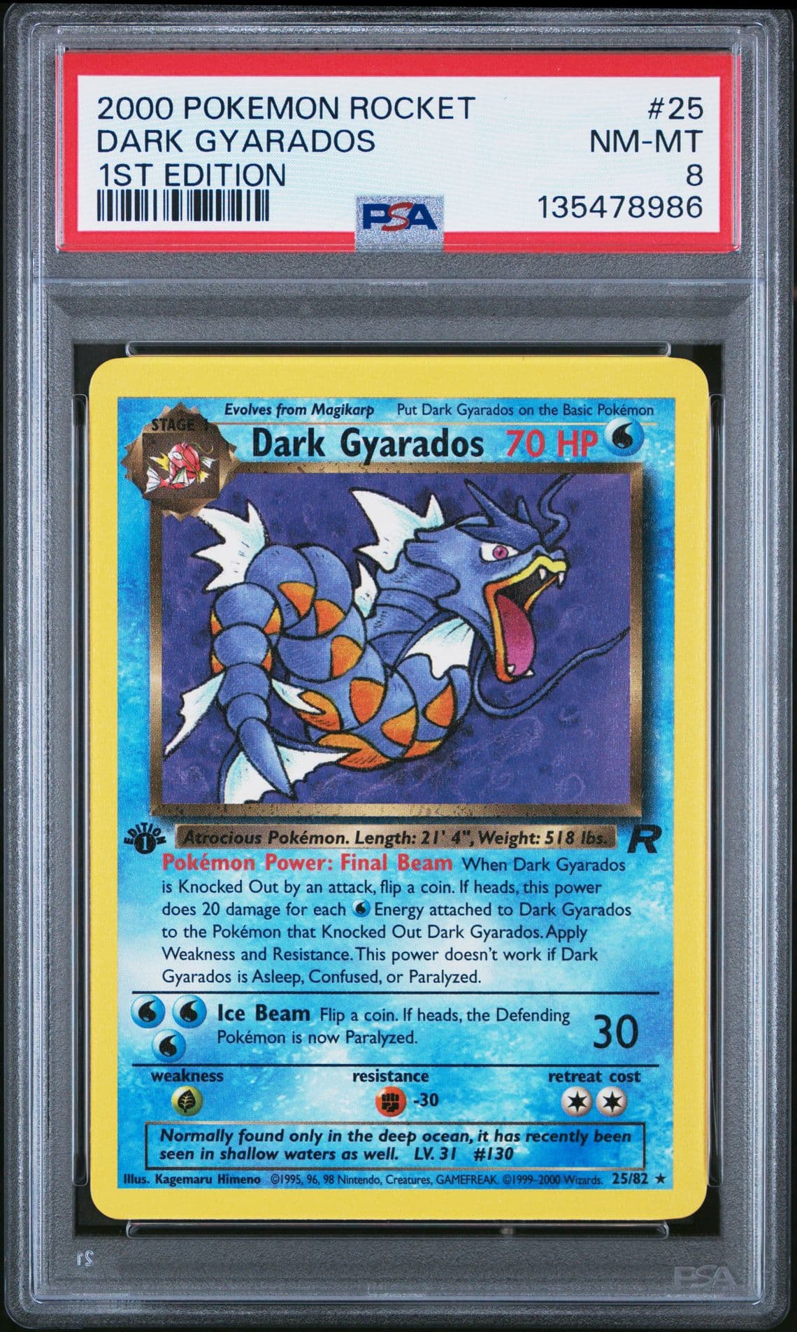 DARK GYARADOS 2000 Pokemon Team Rocket 1st Edition #25 - PSA 8 -