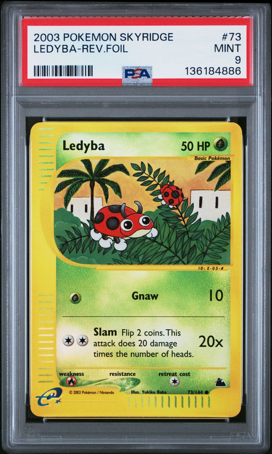 2003 POKEMON SKYRIDGE #73 LEDYBA-REVERSE FOIL PSA 9